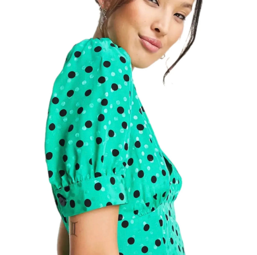 Summer Green Polkadot Swing Tea Dress Short Sleeve Mini By TOP SHOP Size 4 Left (XS/S) - East Coast Bella LLC