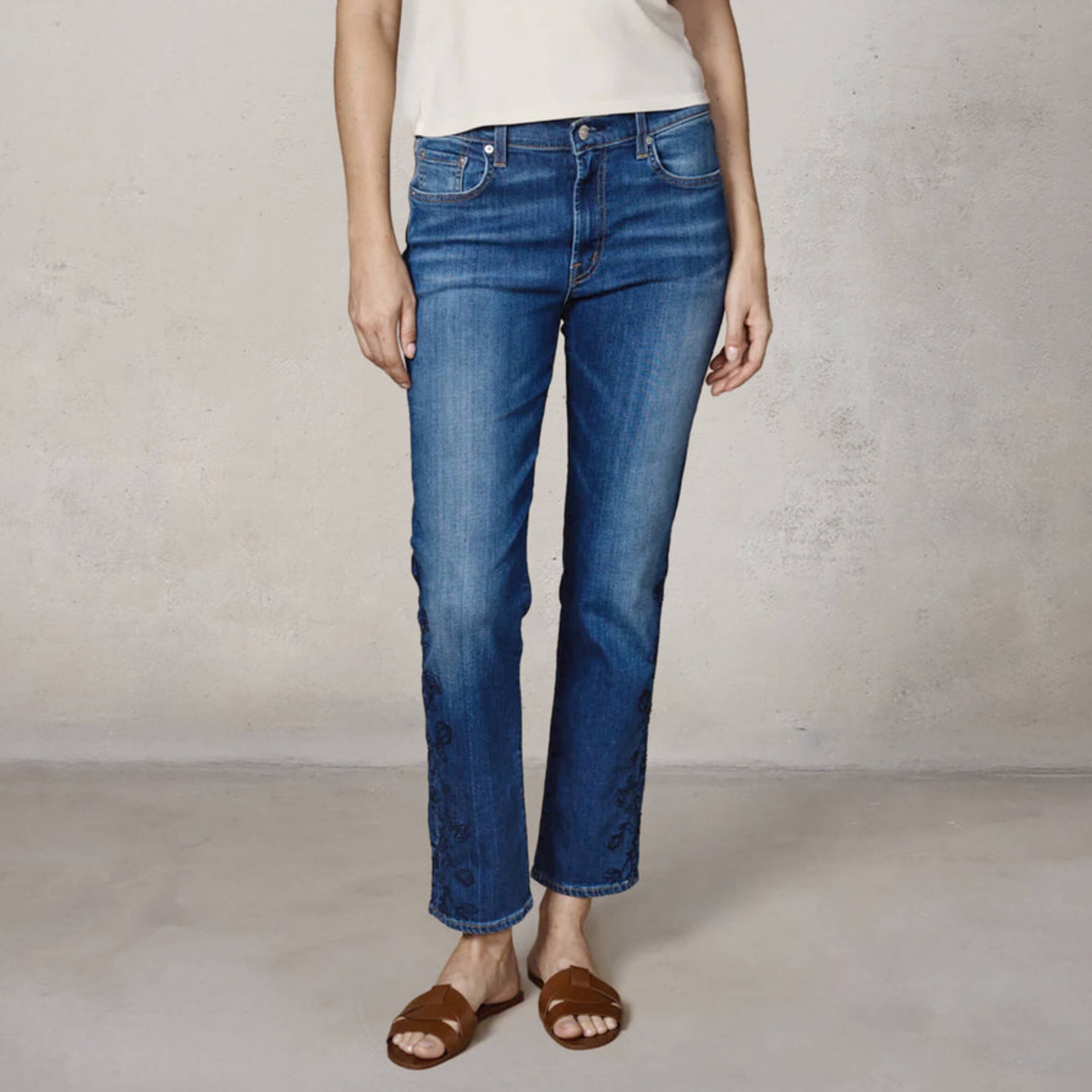 Edwin Demi Slim Straight Jean Women’s Mid Rise Tempest Dark Denim