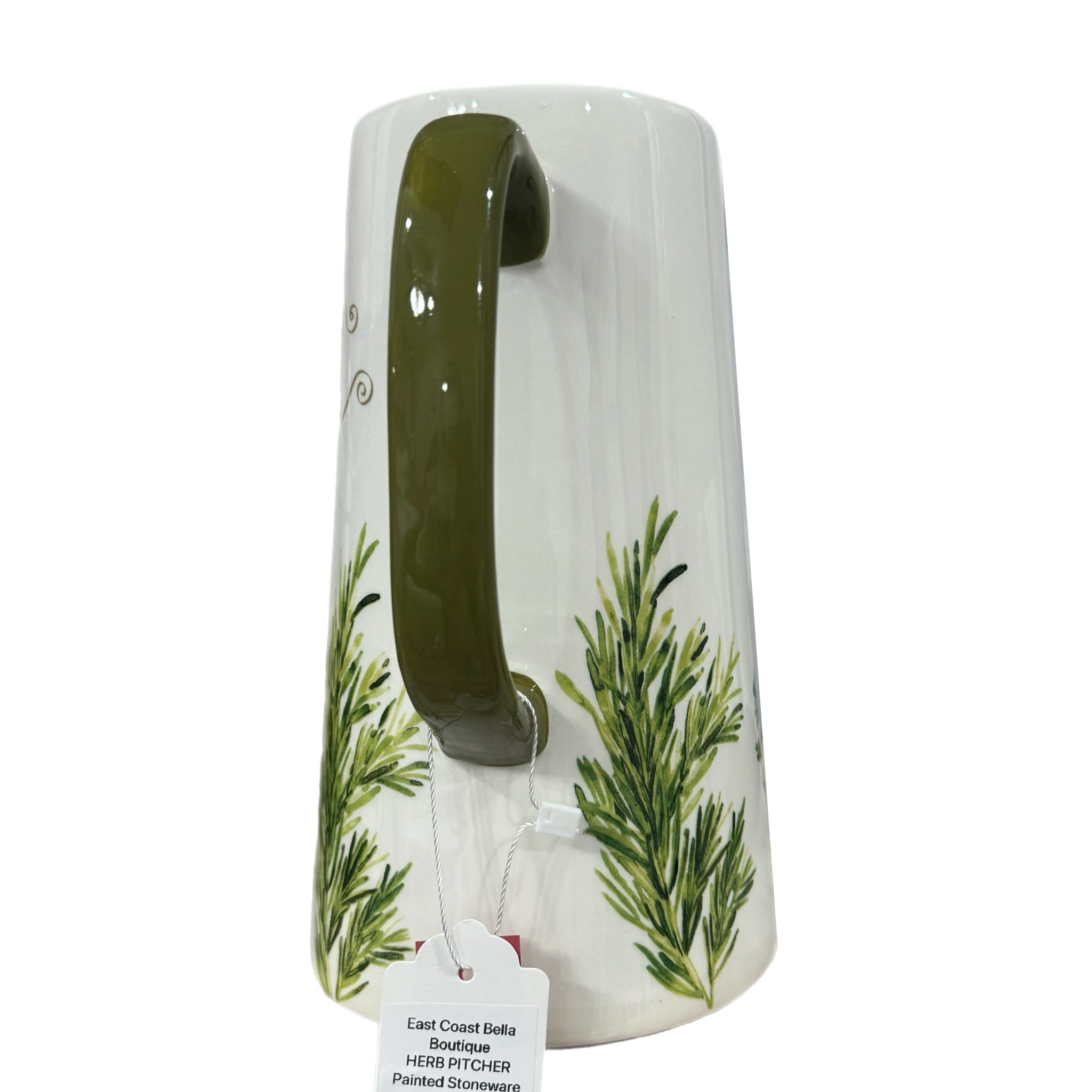 SULLIVANGIFT Ceramic Pitcher “Herbs” Painted Drink Container Green White 9.5”