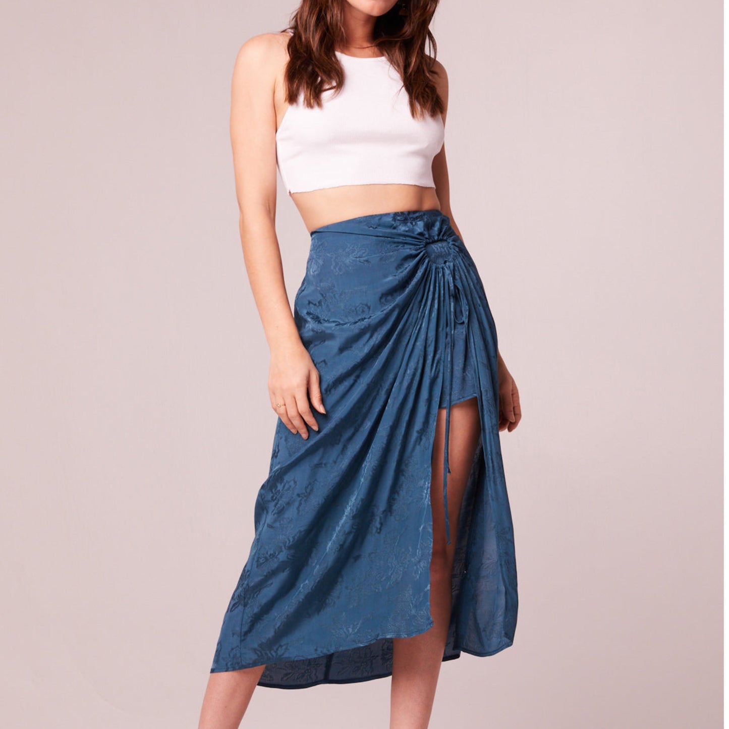 BAND OF THE FREE Celene Deep Teal Layered Midi Skirt