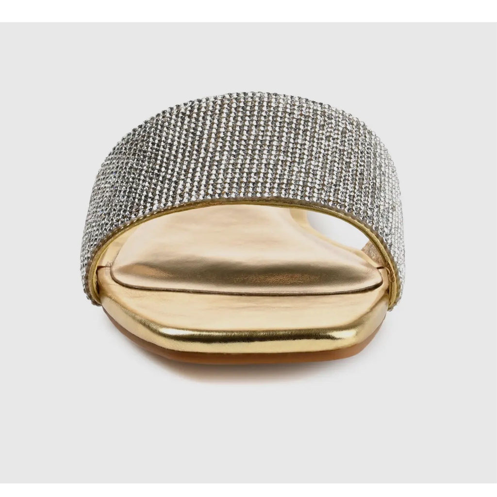 JOURNEE COLLECTION Grayce Vegan Leather Slide Sandals in Glitter Glamour Gold