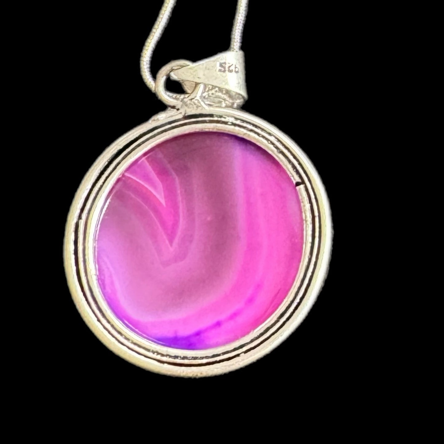 Purple Galaxy Agate Gemstone Pendant Necklace 925 Sterling Silver Plated Bezel & Chain