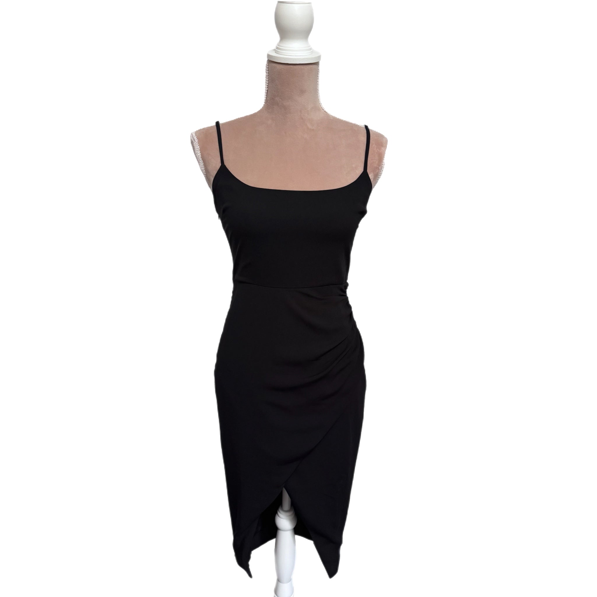 LUSH Spaghetti Strap Tulip Hem Midi Dress in Classic Black