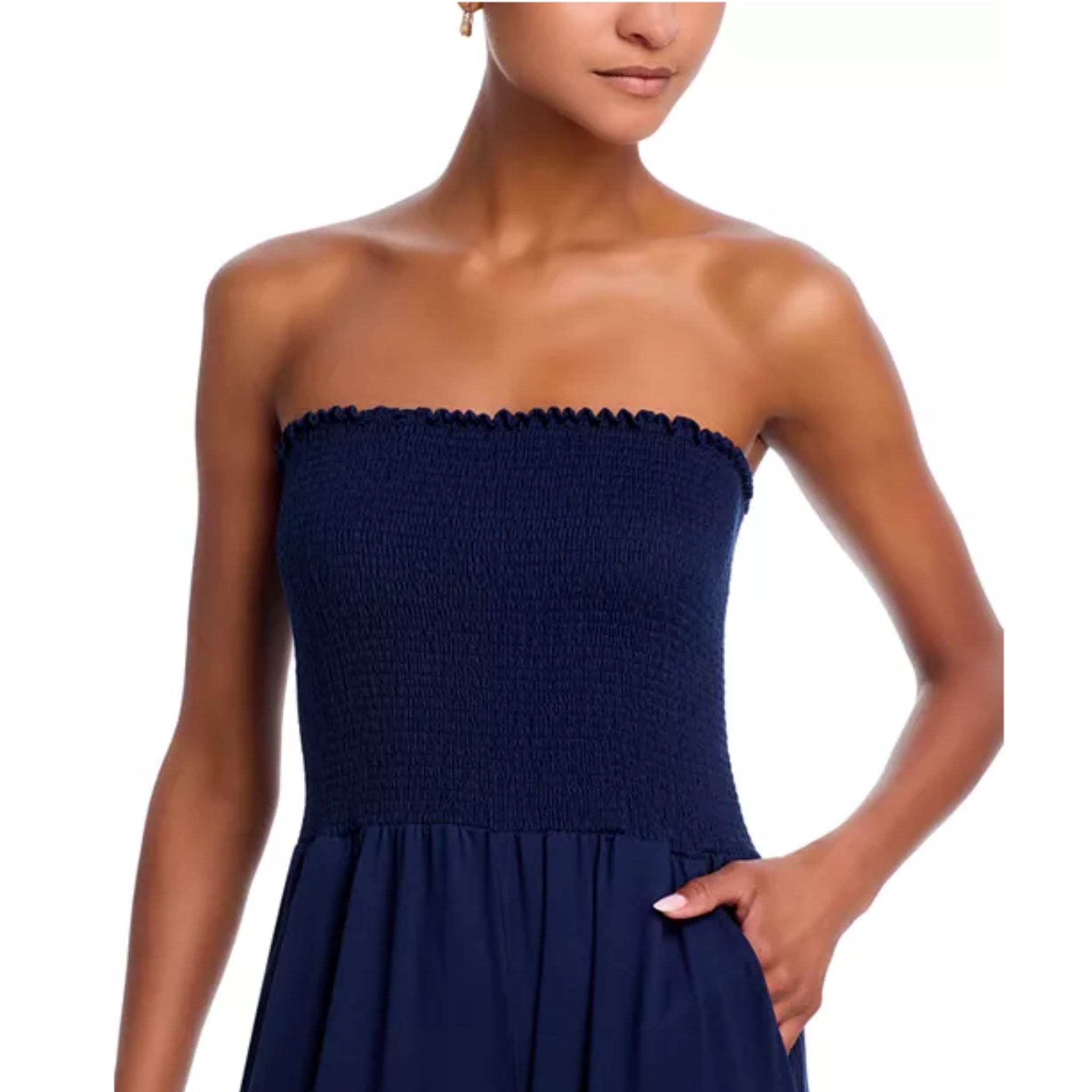 PEIXOTO Harriet Strapless Smocked Jumpsuit Classic Navy Pocketed Romer