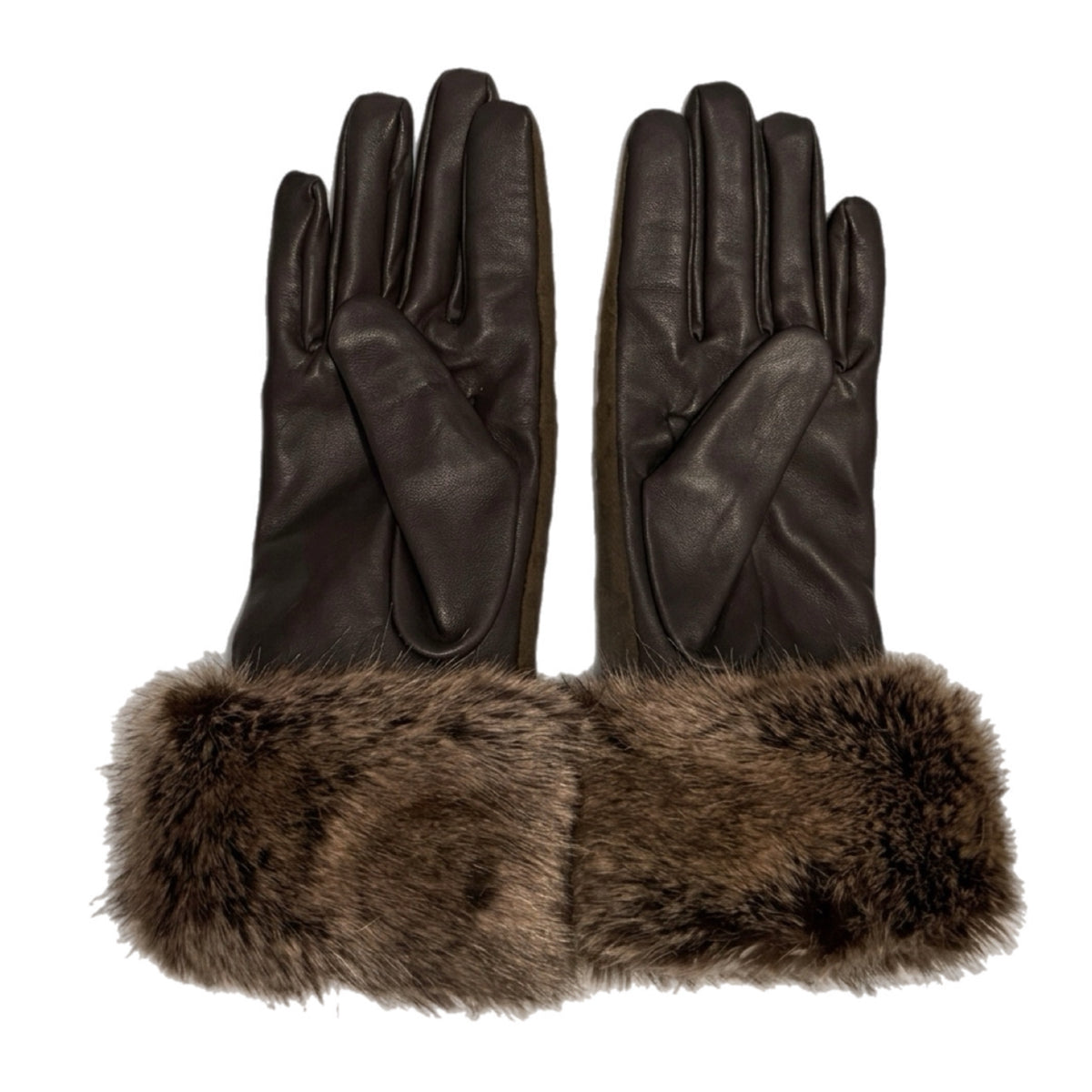 Barbour Ambush Wax Leather Gloves Brown Faux Fur Cuff