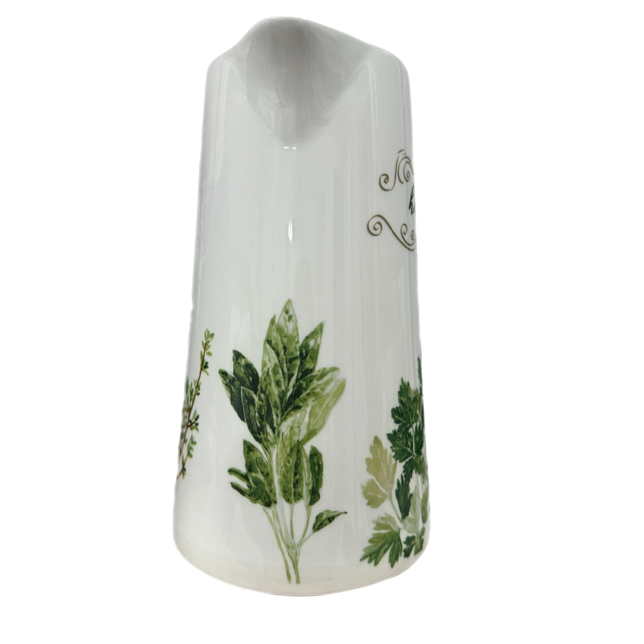 SULLIVANGIFT Ceramic Pitcher “Herbs” Painted Drink Container Green White 9.5”
