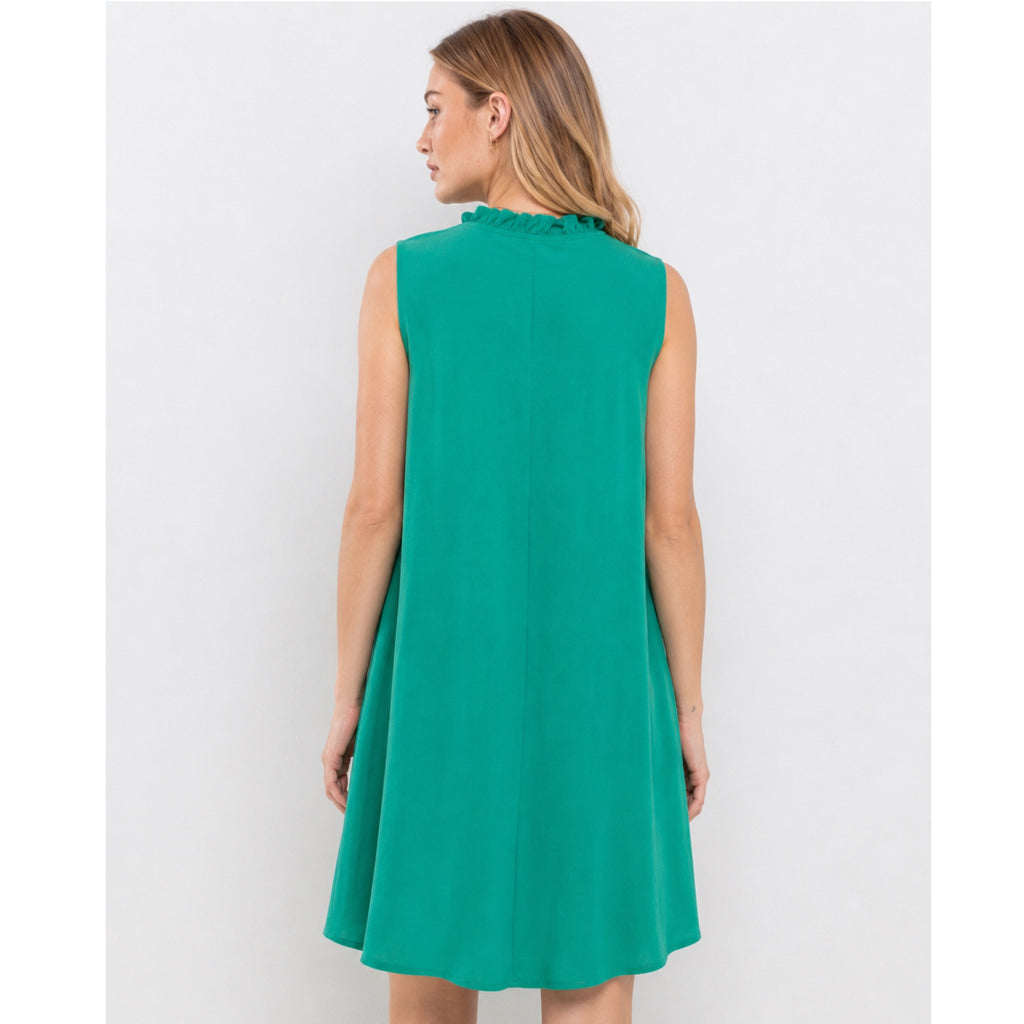Ces Femme Green Sleeveless Ruffled Chiffon Mini Dress