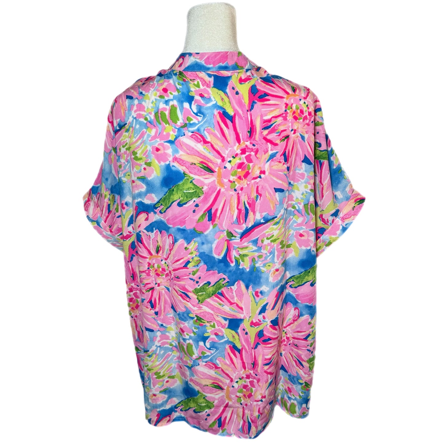 Floral Notch V Neck Blouse Short Sleeve Top XL Only