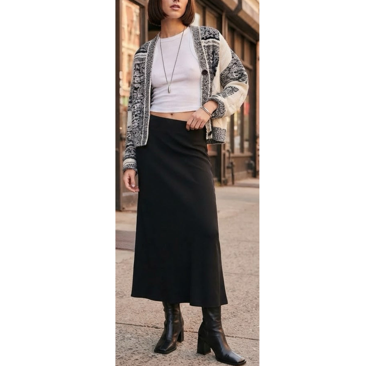 Madewell 90s Style Merino Wool Blend Maxi Skirt Pull On Ribbed Knit in Black