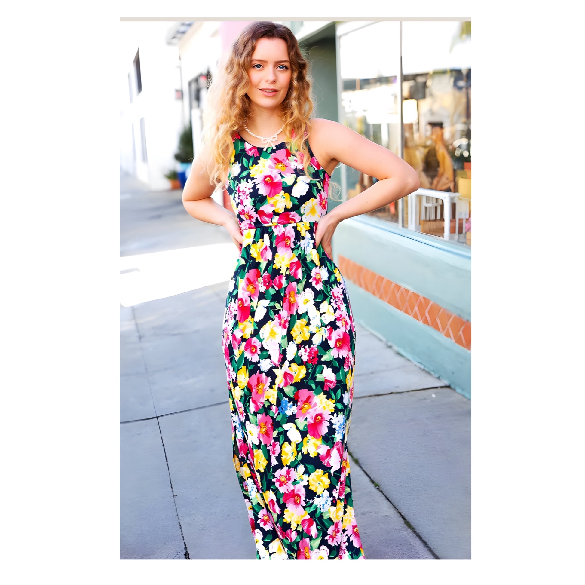 Beeson River Garden Flower Floral Slit Maxi Dress Multi-Color - East Coast Bella LLC