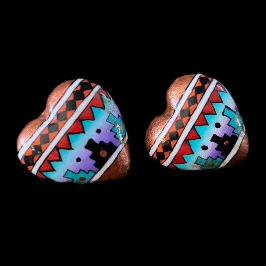 Large Handmade Ceramic Heart Button Earrings Western Boho Studs 1”