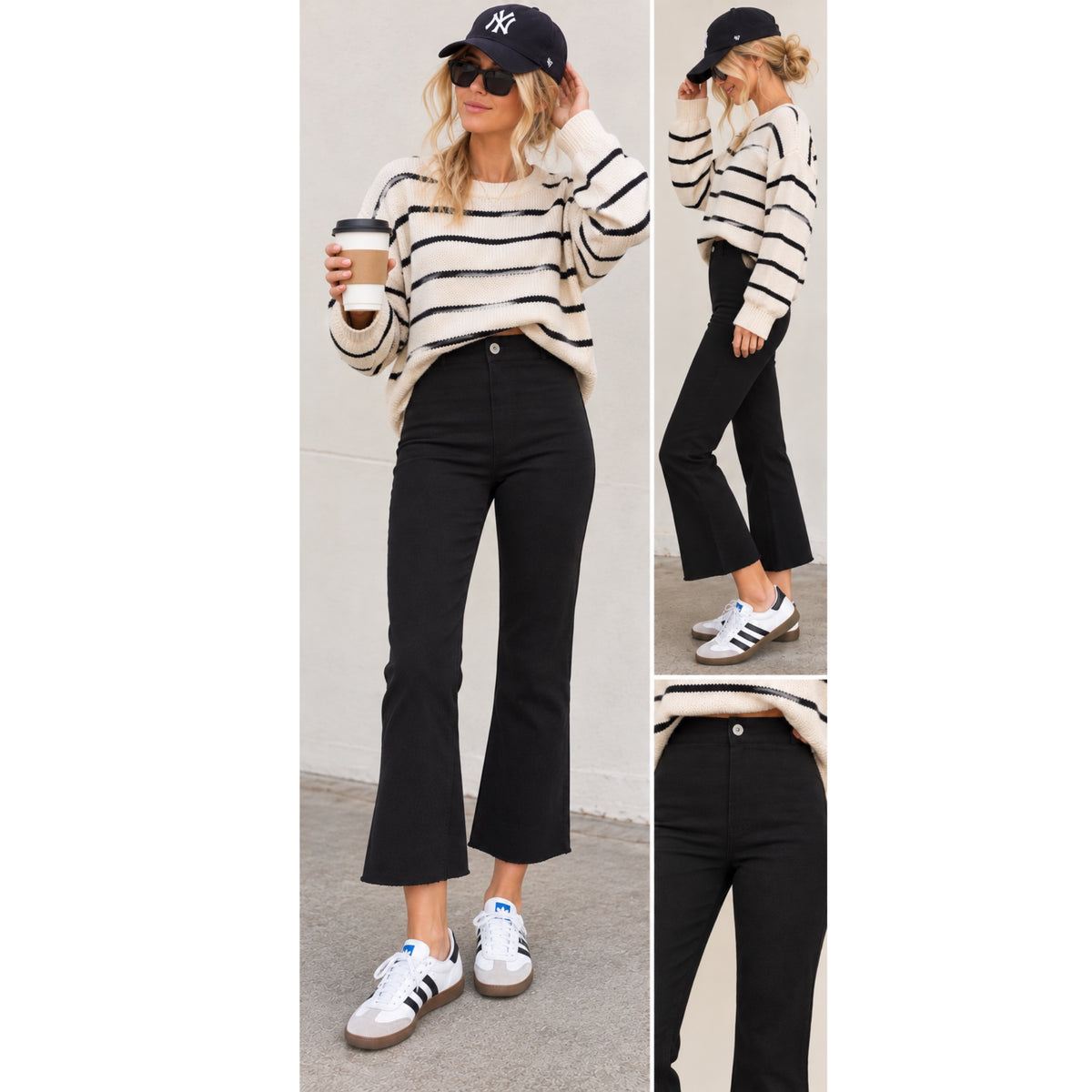 LA MIEL High-Rise Raw Hem Stretch Ankle Flare Pants in Black