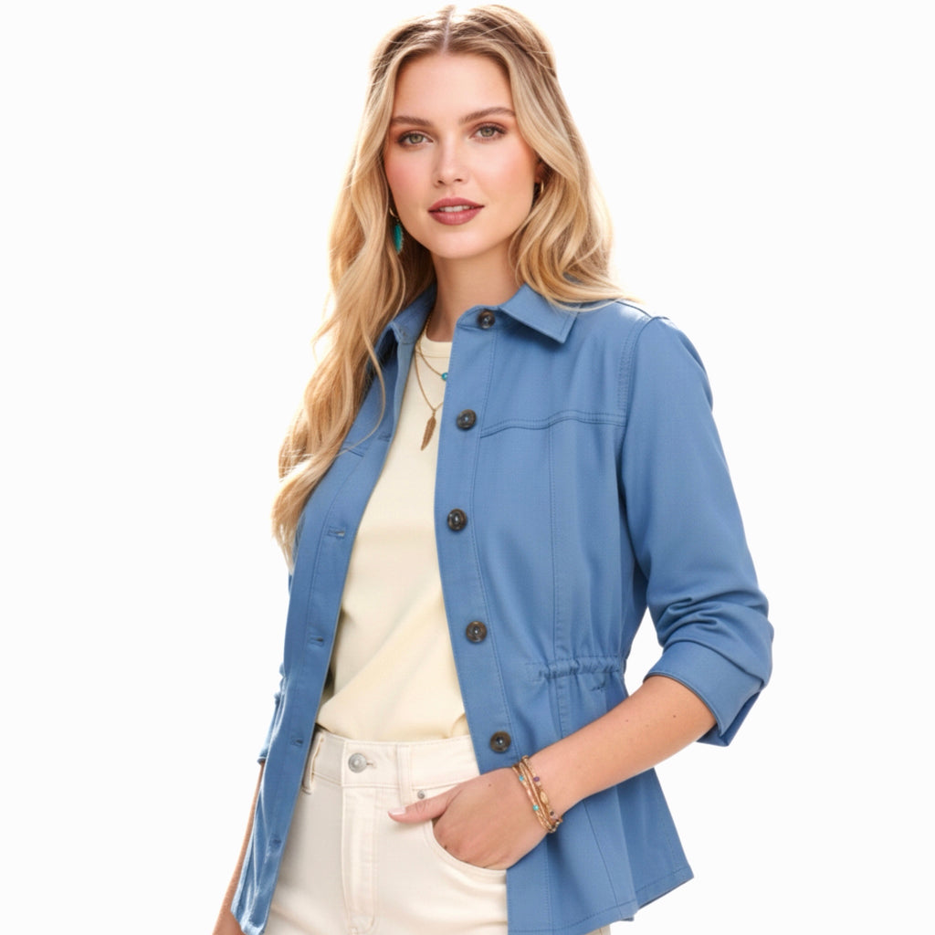 MARKET & SPRUCE Amado Cargo Jacket Preppy Button Up in Coronet Blue