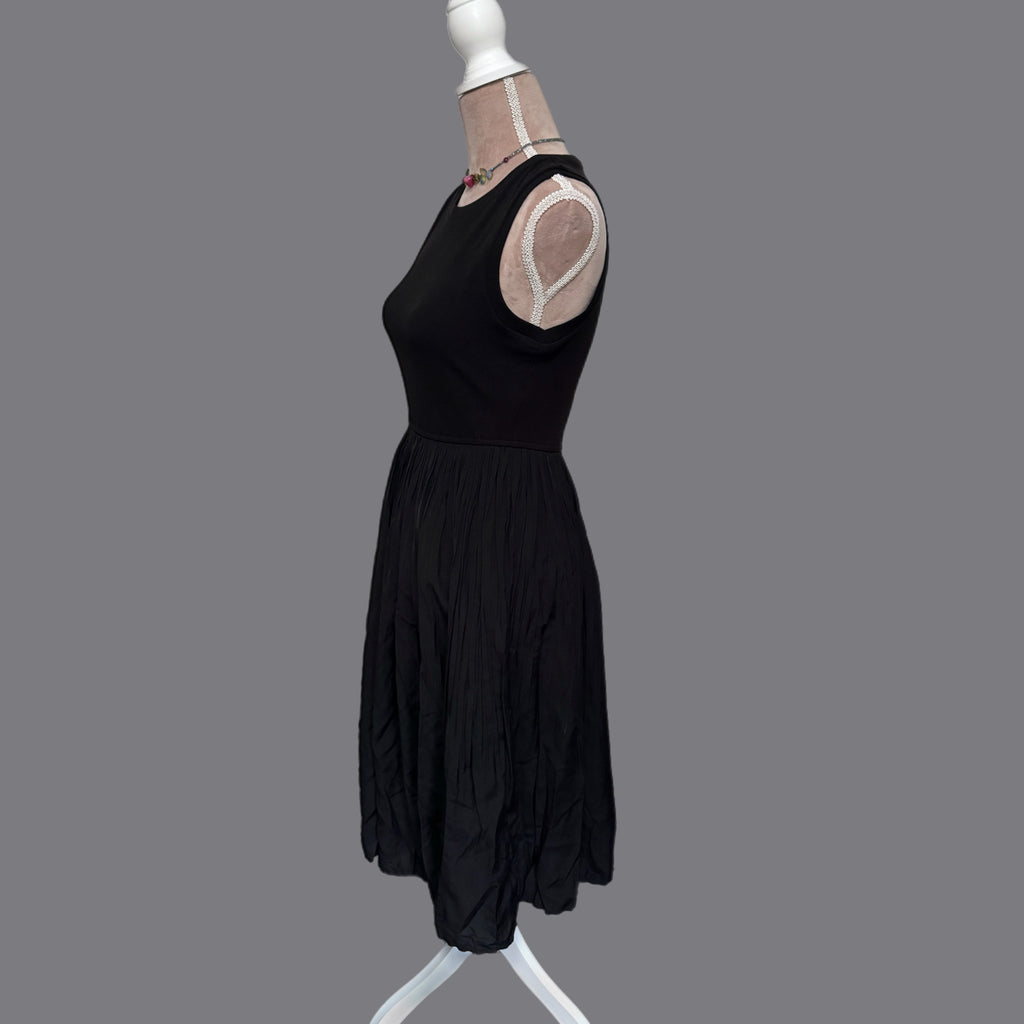 La Miel Mixed Media Tank Dress Ribbed Bodice Fit & Flare in Black