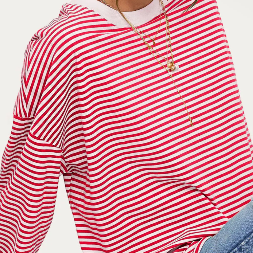 La Miel Red & White Striped Oversized Long Sleeve Top