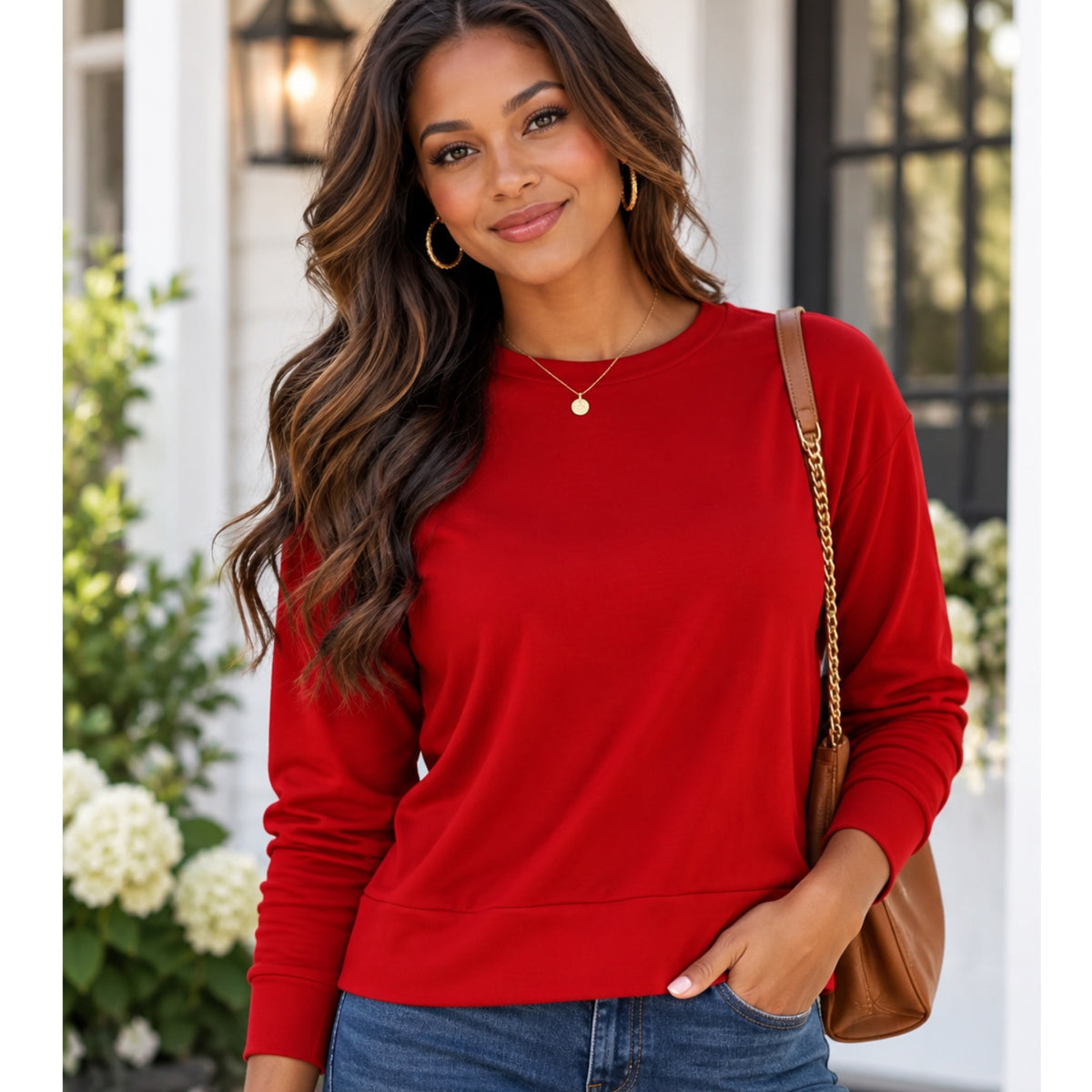 Southern Grace: The Scarlet Sky Crop Sweatshirt Preppy Crew Neck
