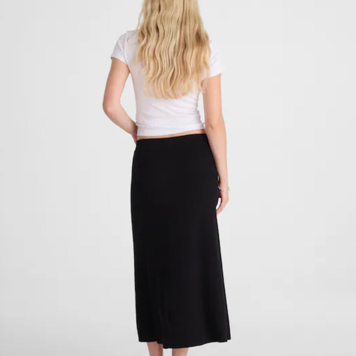 Madewell 90s Style Merino Wool Blend Maxi Skirt Pull On Ribbed Knit in Black