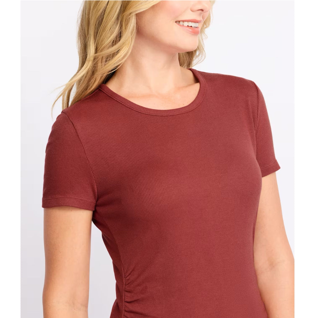 THREADS 4 THOUGHT Cecilia Feather Rib Ruched Tee in Burnt Orange