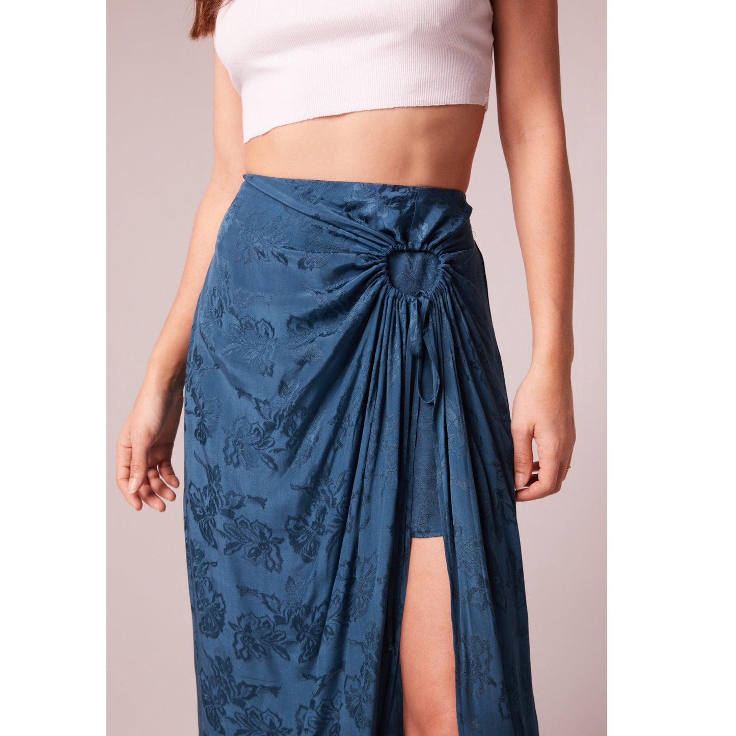 BAND OF THE FREE Celene Deep Teal Layered Midi Skirt