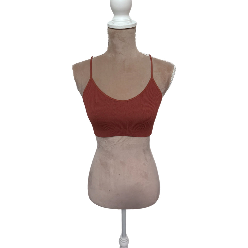 Boho Tattoo Bralette Embroidered Mesh Ribbed in Rust