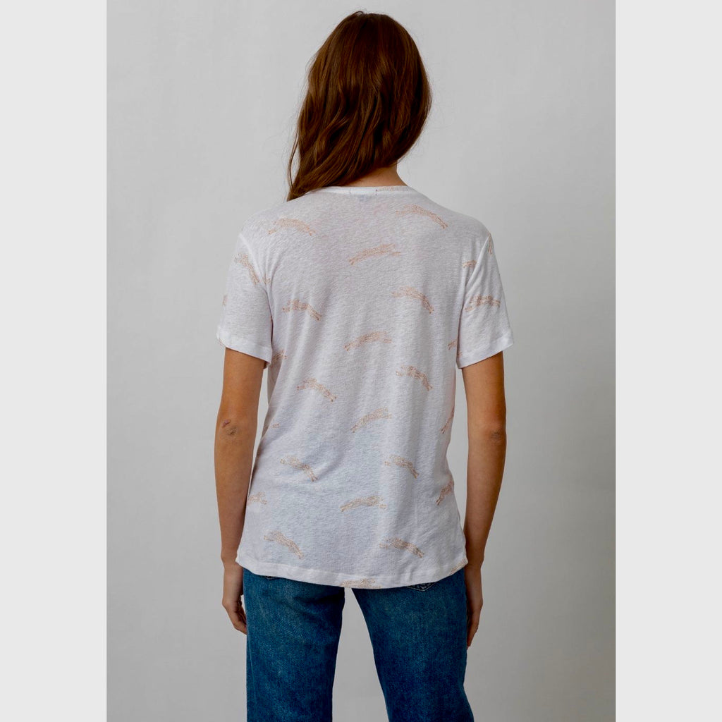 Rails Cara Linen Jersey V Neck Tee Golden Cheetah Print Shirt