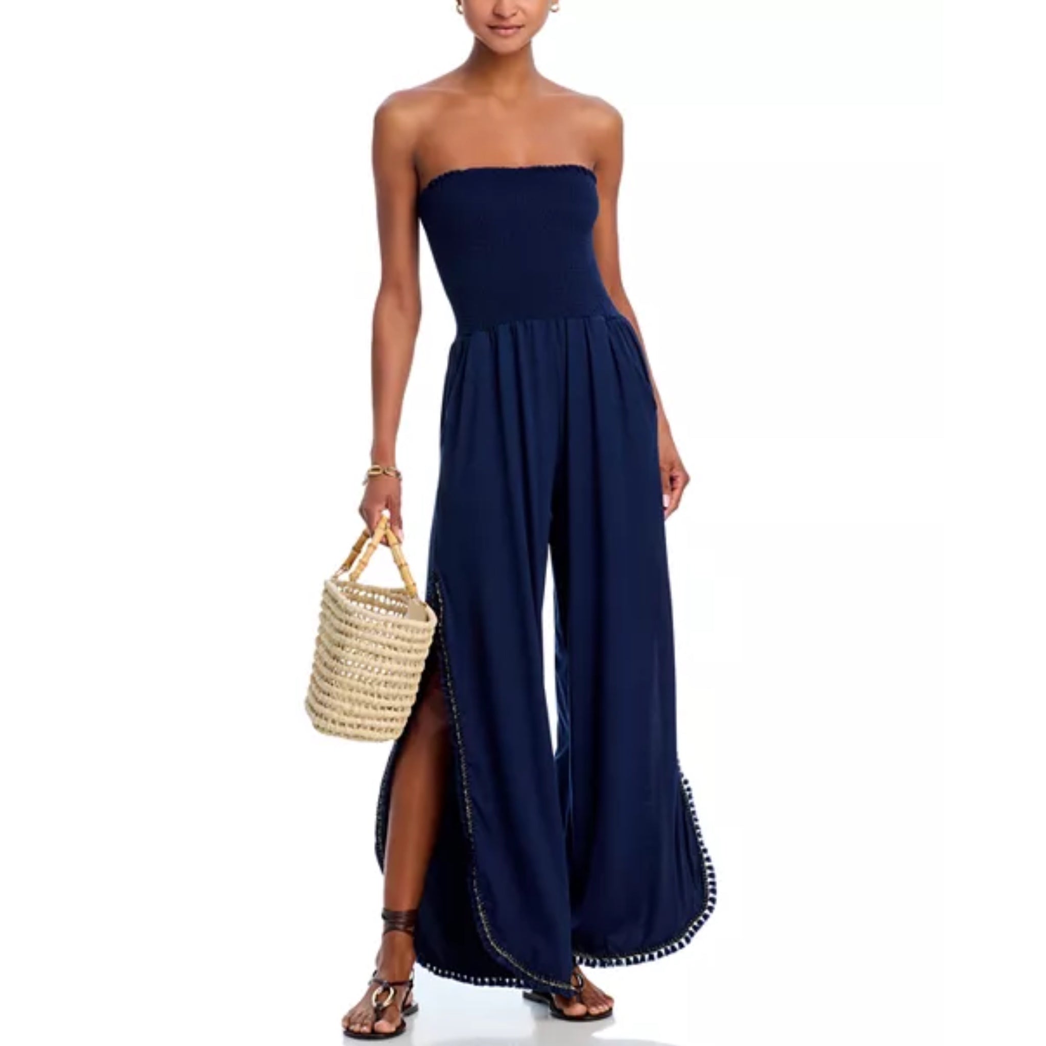 PEIXOTO Harriet Strapless Smocked Jumpsuit Classic Navy Pocketed Romer