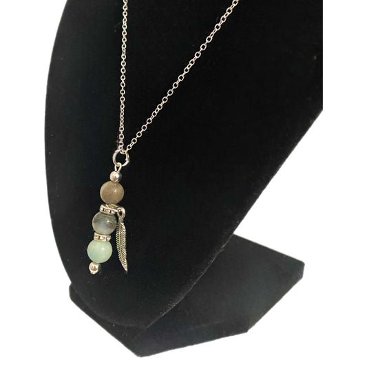 Boho Chic Handmade Amazonite Semi Precious Gemstone Pendant Necklace, Silver Plated Chain 18” - East Coast Bella LLC