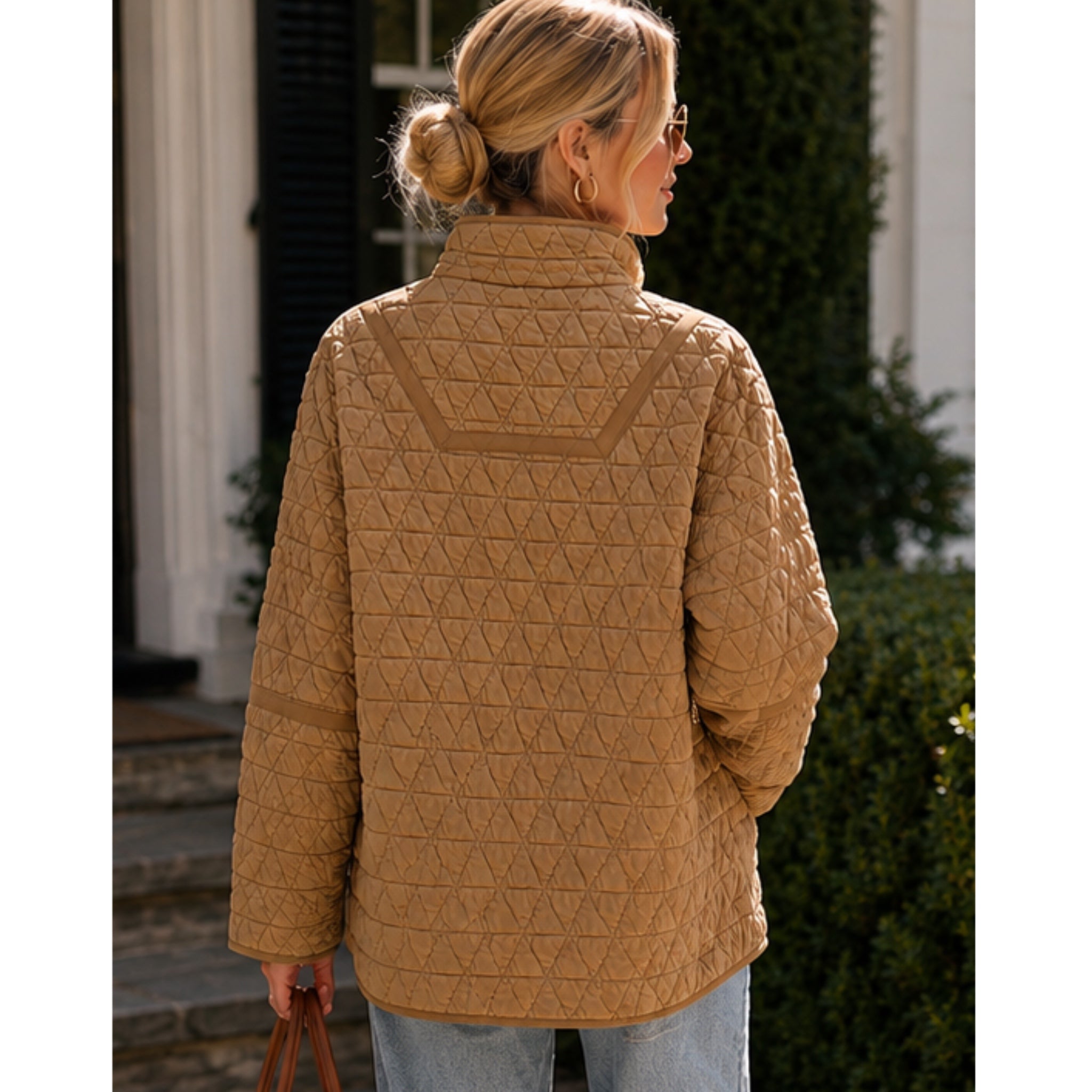 La Miel Quilted Button-Down Jacket-Oversized Shacket in Sand Castle