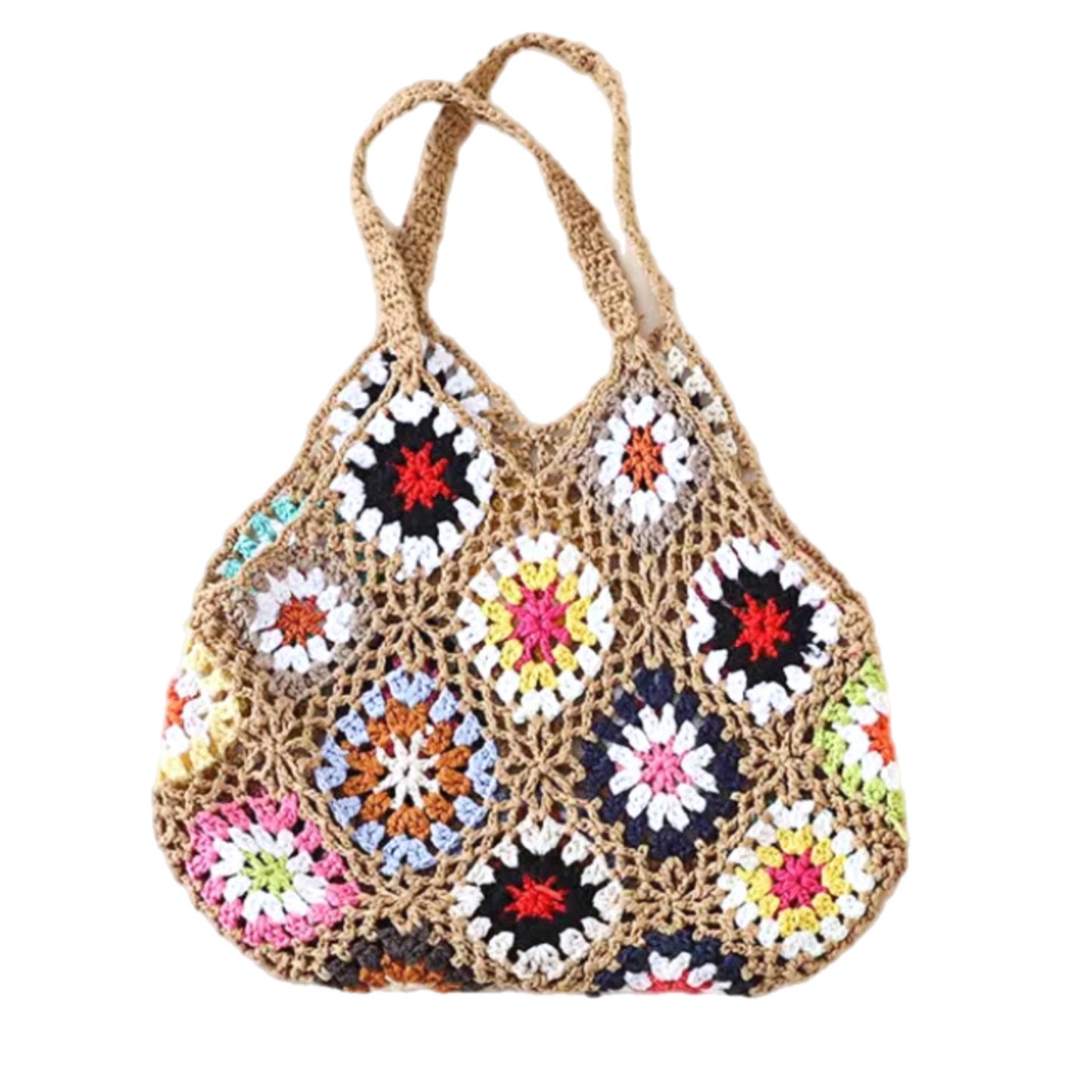 Handwoven Crochet Boho Summer Handbag Colorful Floral Design