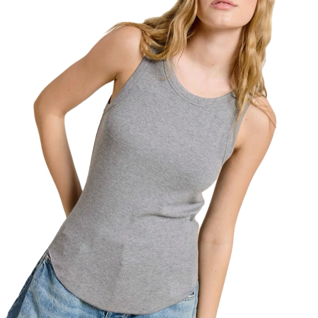 La Miel Basic Ribbed Knit Tank Top - Heather Gray