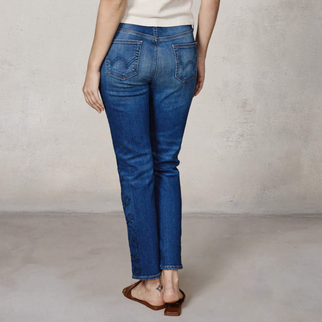 Edwin Demi Slim Straight Jean Women’s Mid Rise Tempest Dark Denim