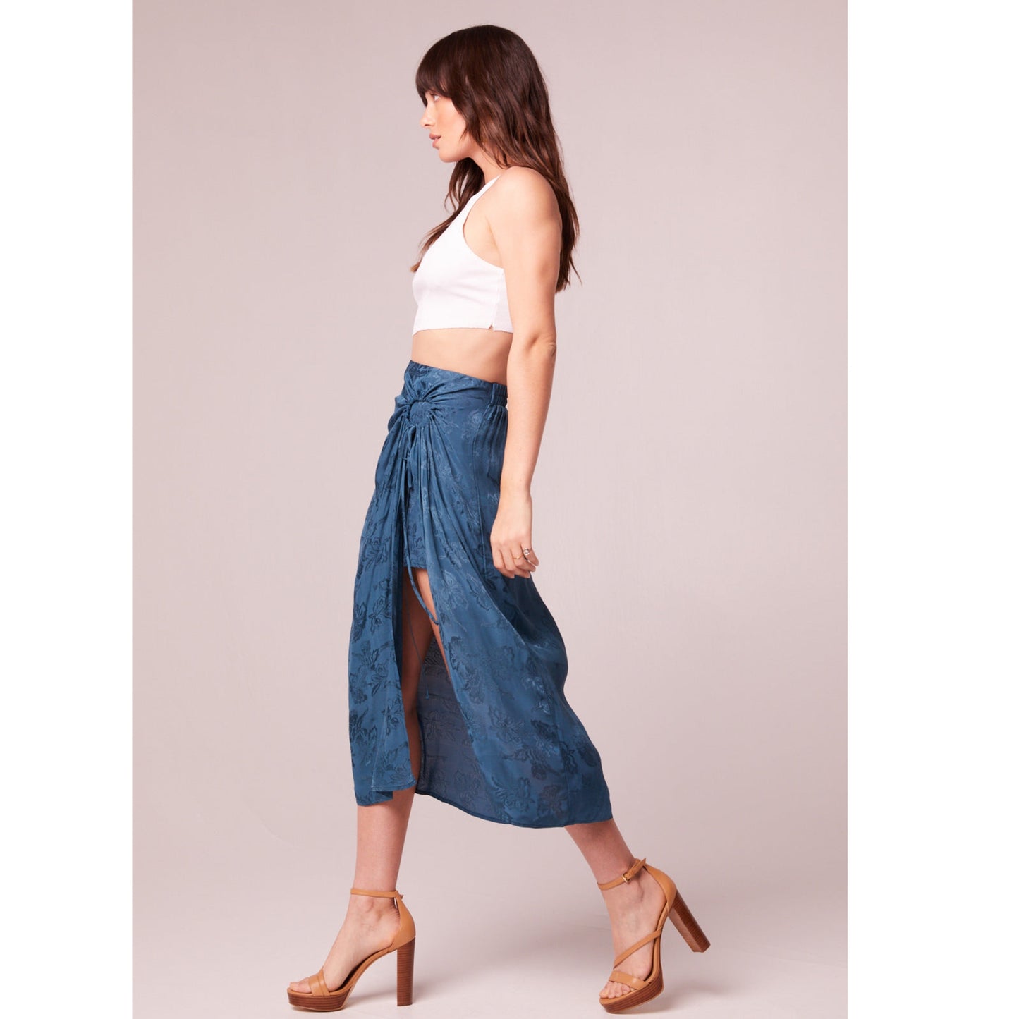 BAND OF THE FREE Celene Deep Teal Layered Midi Skirt