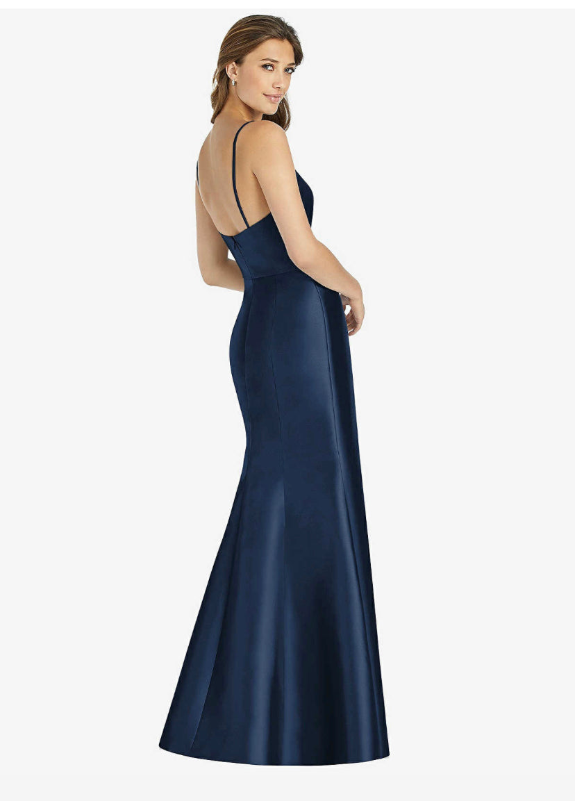 ALFRED SUNG Gown Maxi Length Spaghetti Strap Dress Midnight Navy Size 6 Available - East Coast Bella LLC