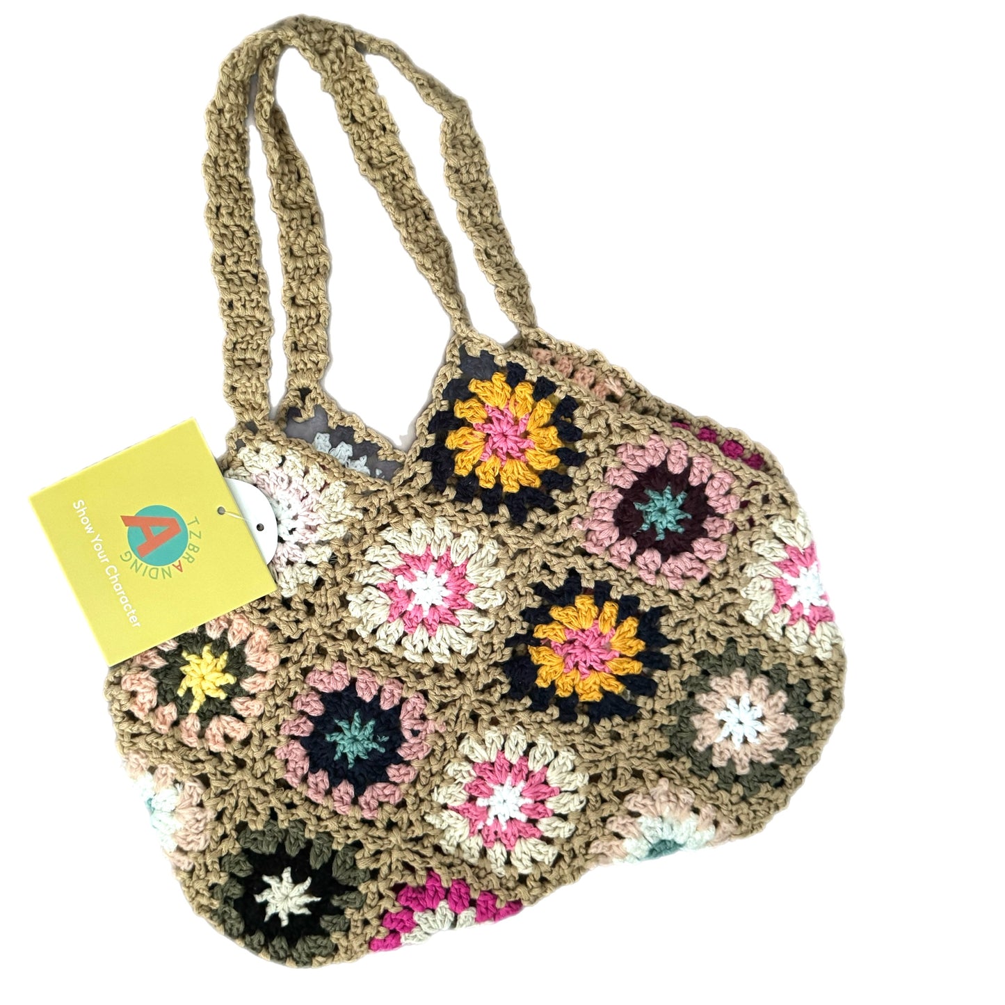 Handwoven Crochet Boho Summer Handbag Colorful Floral Design