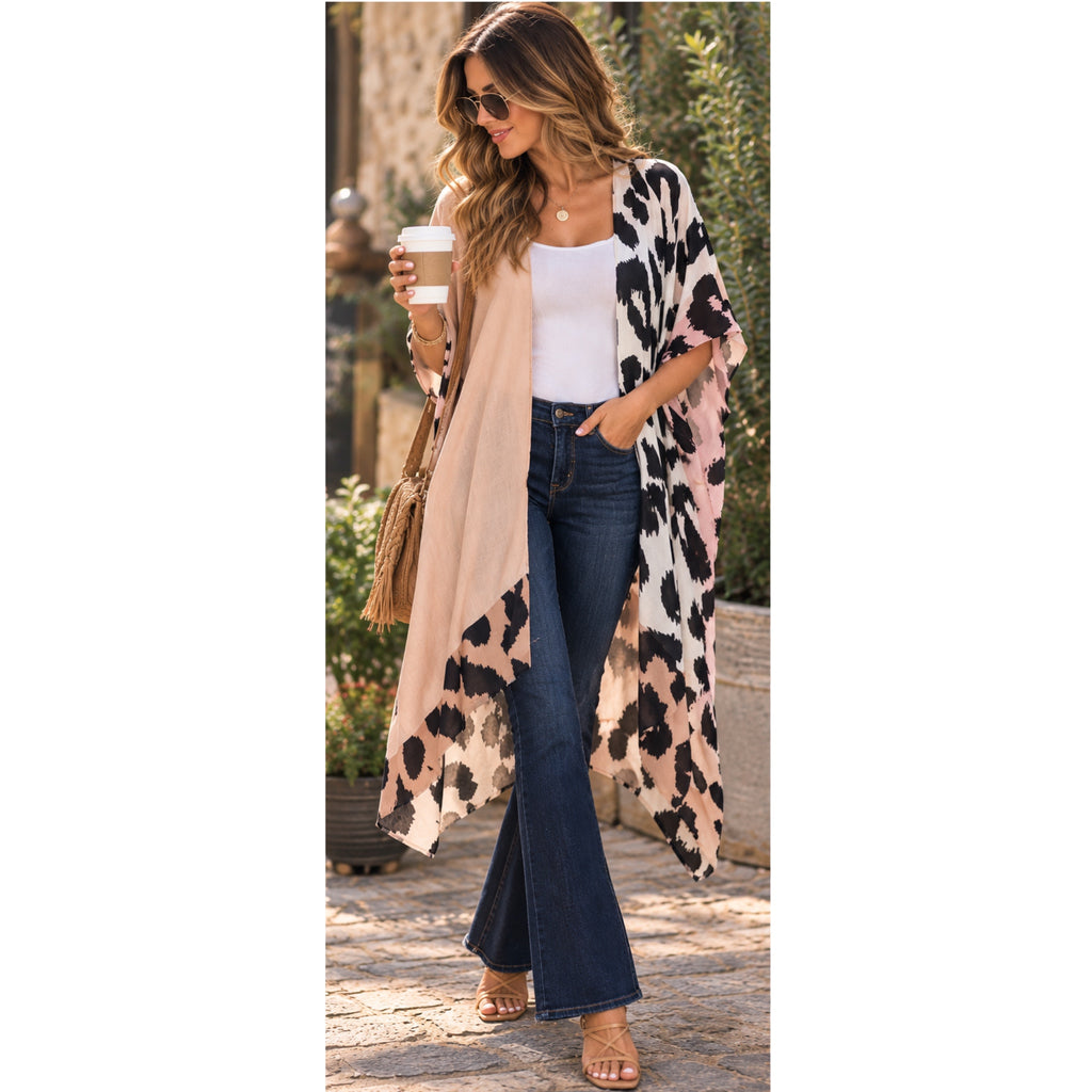 LA SOUL Animal Print Warm Weather Kimono Short Sleeve One Size Fits Most