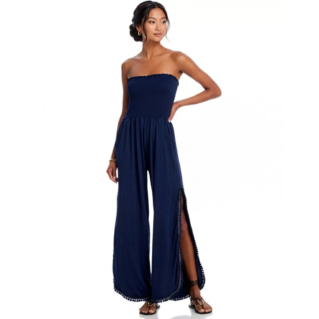 PEIXOTO Harriet Strapless Smocked Jumpsuit Classic Navy Pocketed Romer
