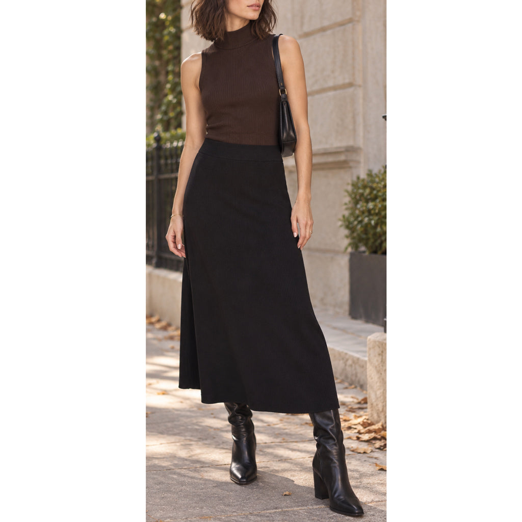 Madewell 90s Style Merino Wool Blend Maxi Skirt Pull On Ribbed Knit in Black