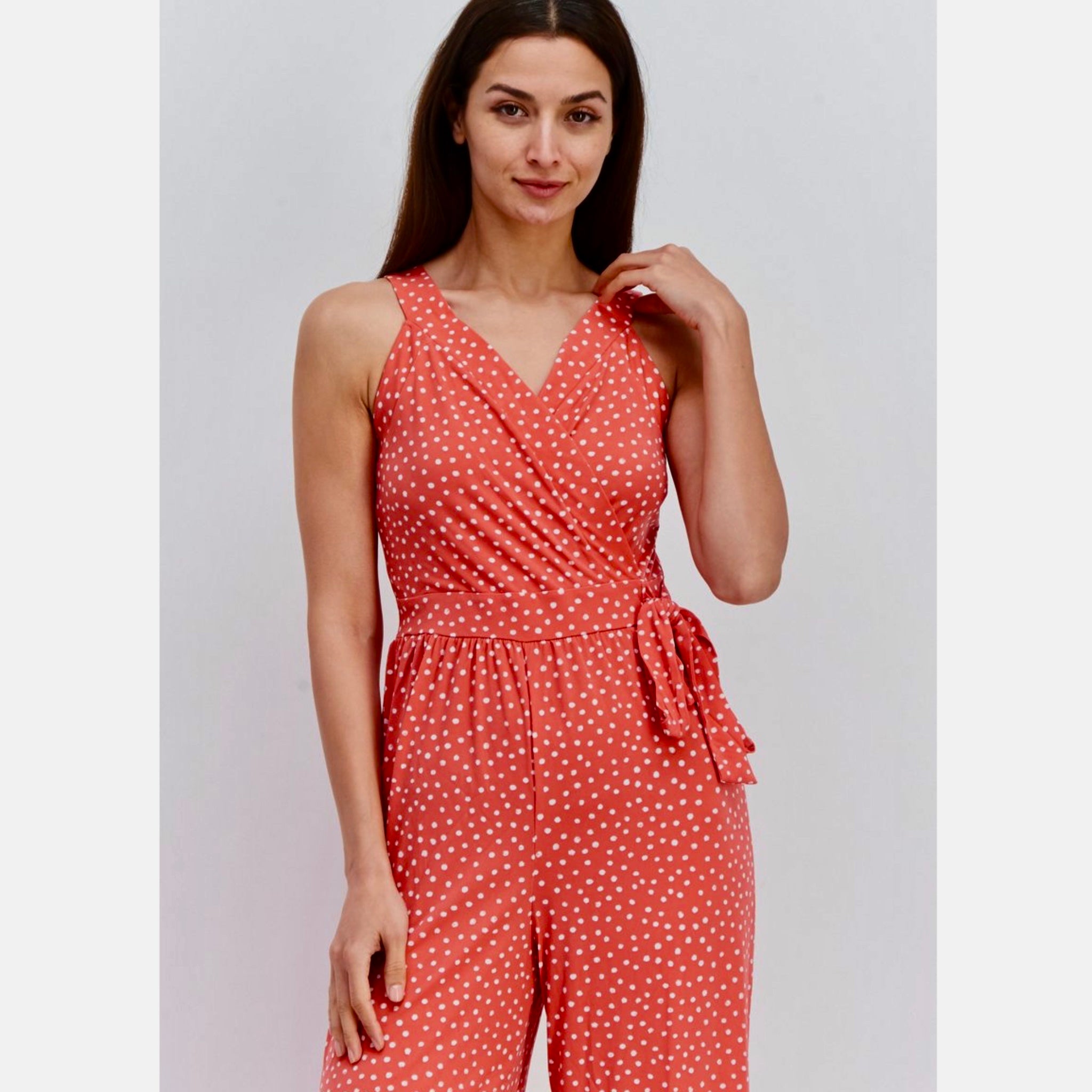 41 HAWTHORN STITCH FIX Pink Polka Dot Jumpsuit Wide Leg V-Neck