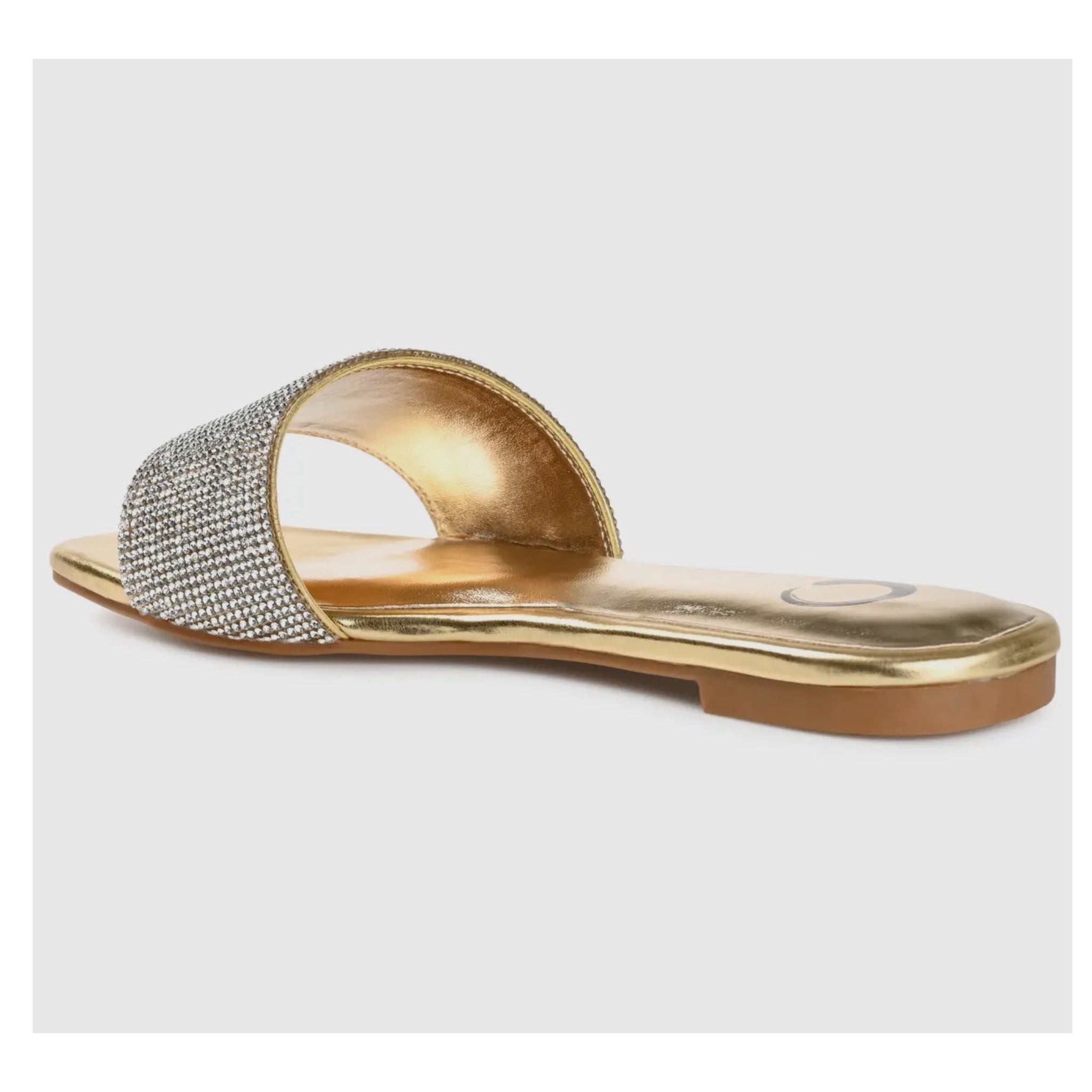 JOURNEE COLLECTION Grayce Vegan Leather Slide Sandals in Glitter Glamour Gold