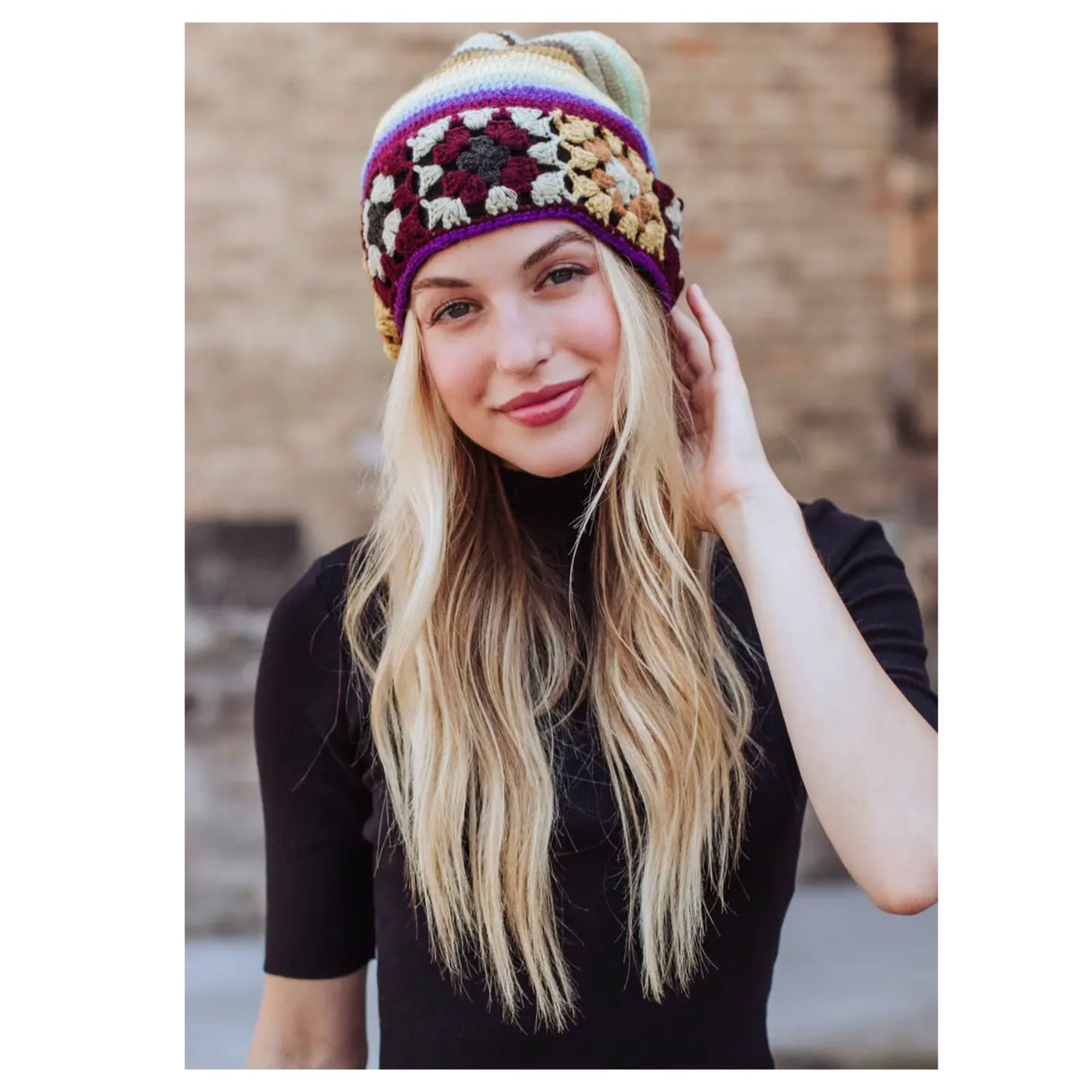 Panache Crochet Beanie Purple, Yellow Blue- Knit Hat - East Coast Bella LLC