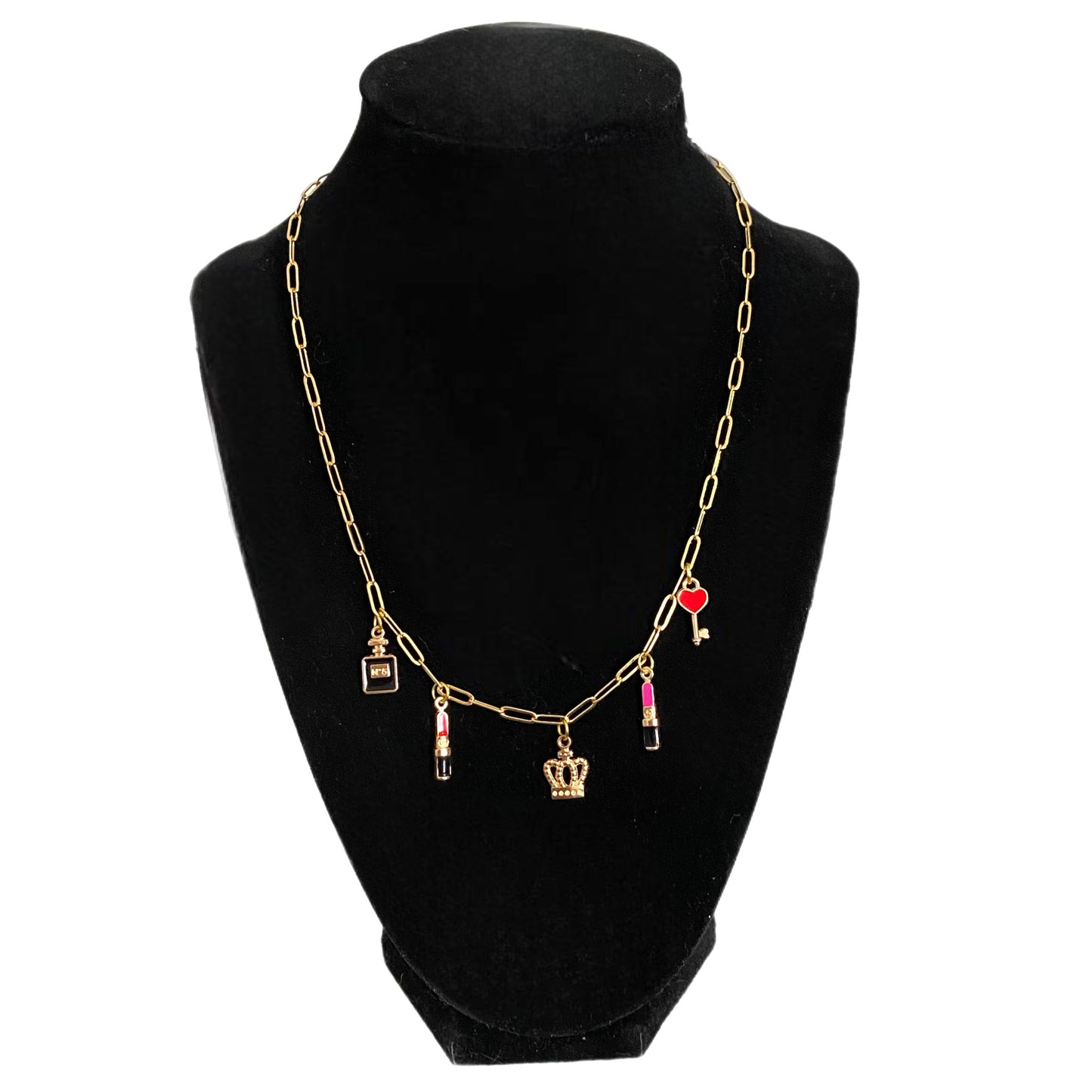 16K Gold Plated Brass QUEEN VIBES Charm Necklace 18” - East Coast Bella LLC