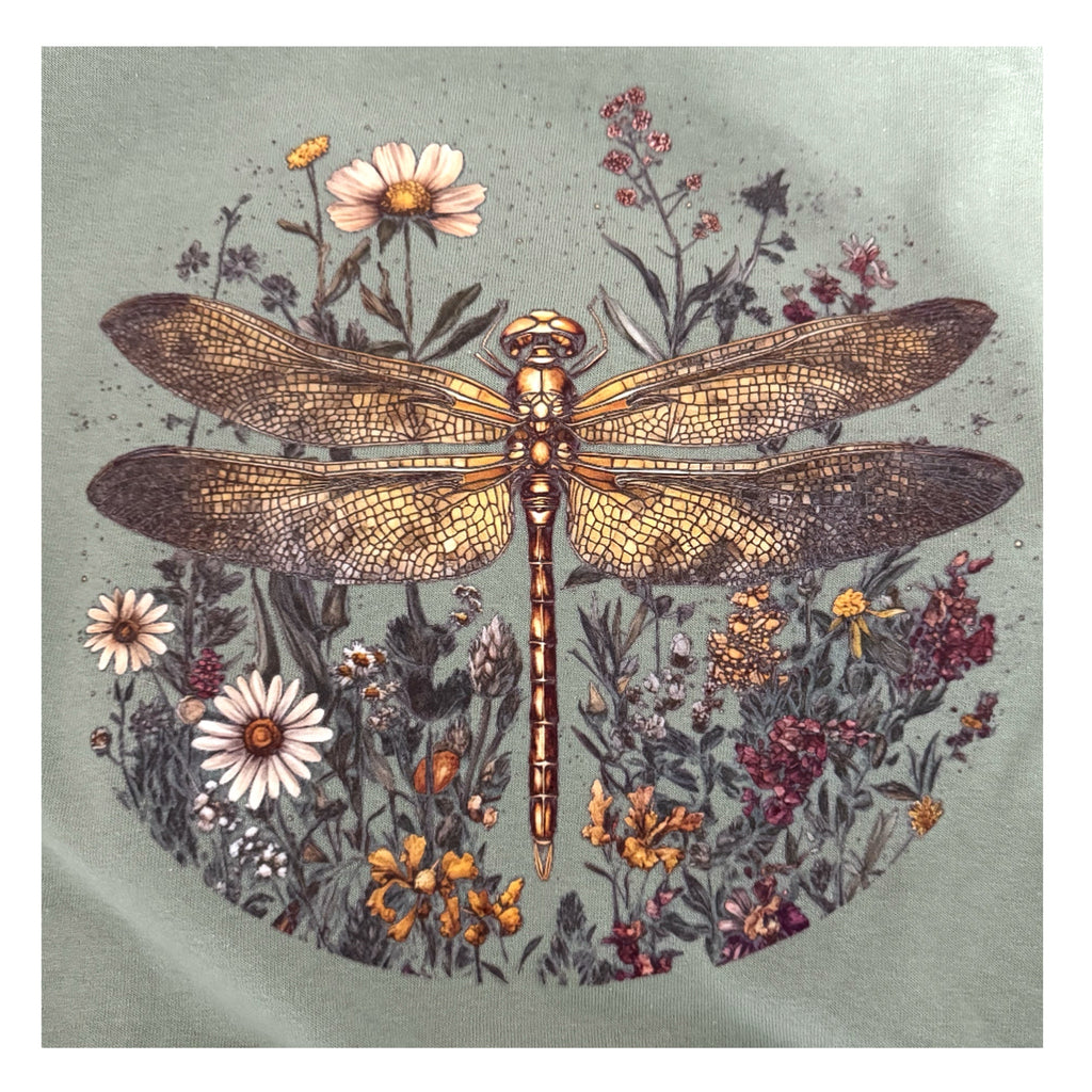 Botanical Dragonfly Graphic Oversized Tee Shirt Vintage Aesthetic Sage Green