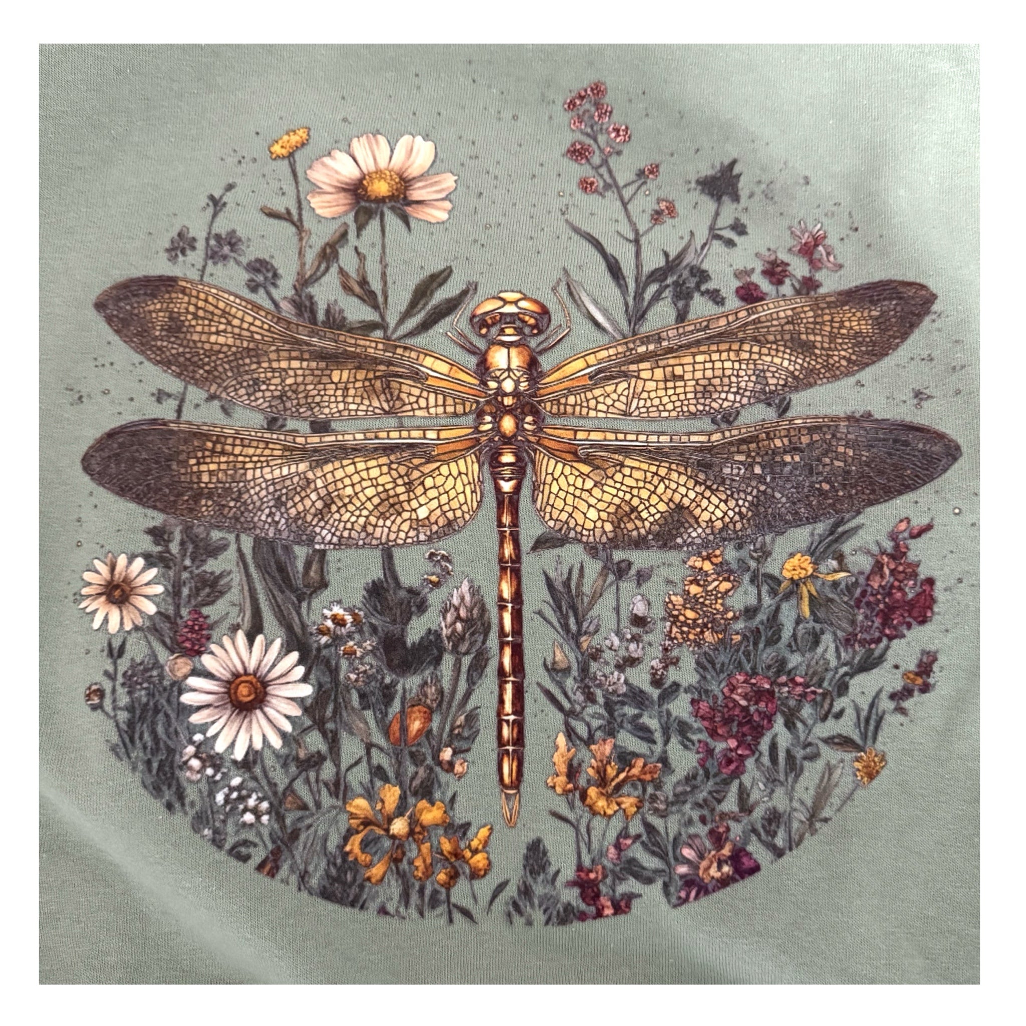 Botanical Dragonfly Graphic Oversized Tee Shirt Vintage Aesthetic Sage Green