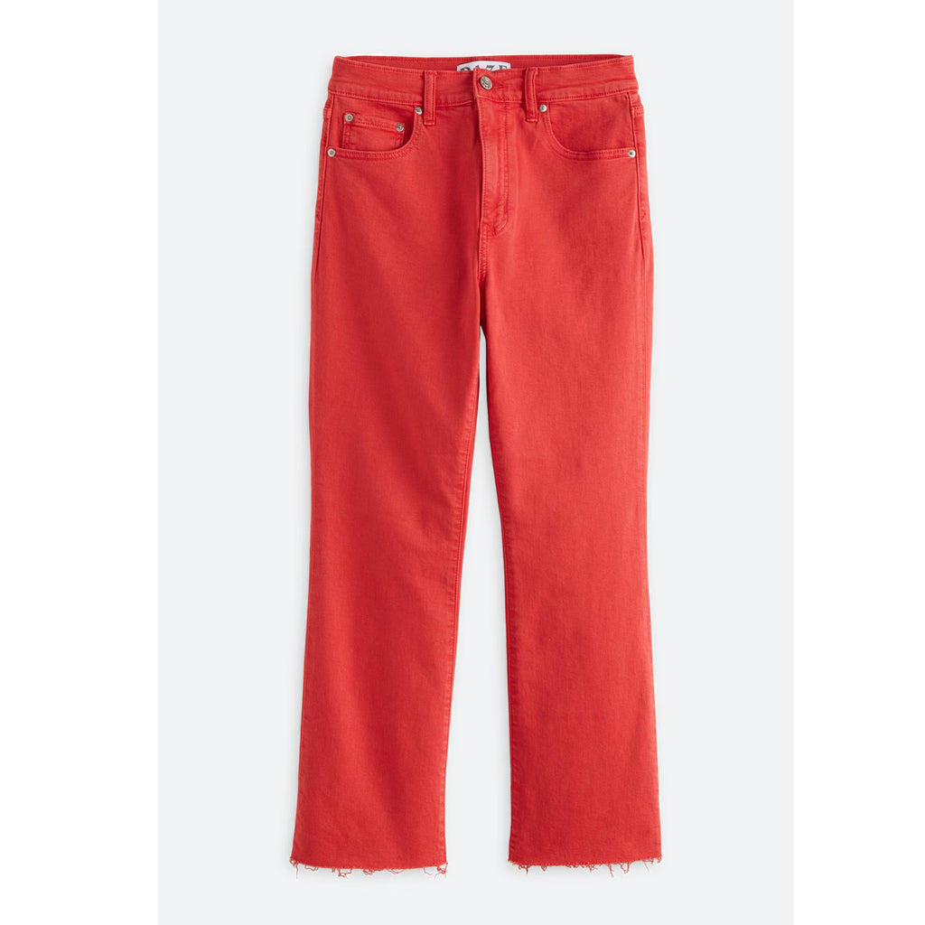 DAZE DENIM Shy Girl High Rise Crop Flare Jean Eco Friendly Cotton in Cherry