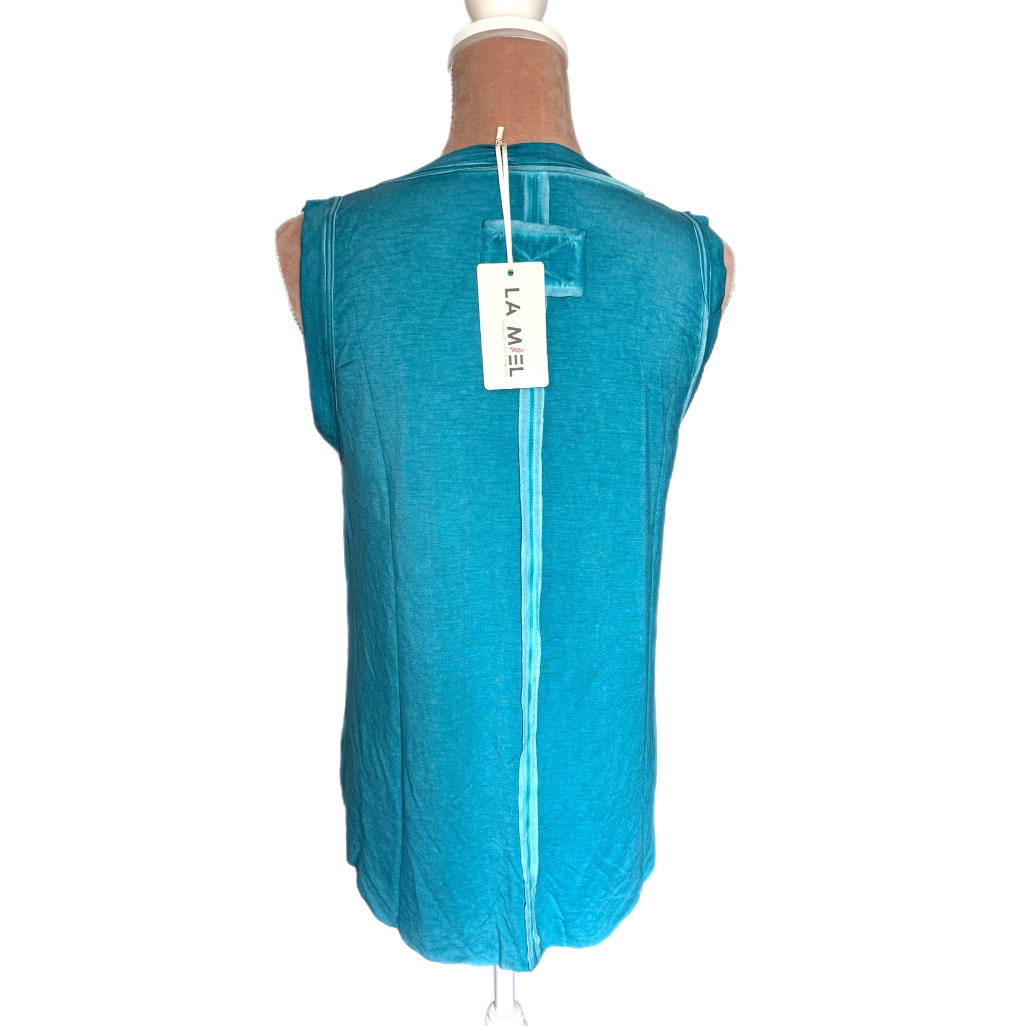 LA MIEL Acid Wash 90s Style Tank Top Raw Hem- Beach Bum Turquoise