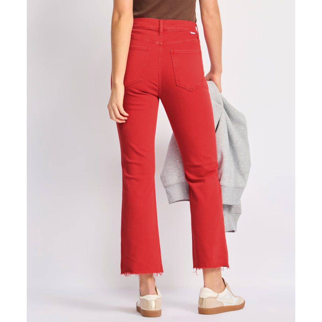 DAZE DENIM Shy Girl High Rise Crop Flare Jean Eco Friendly Cotton in Cherry