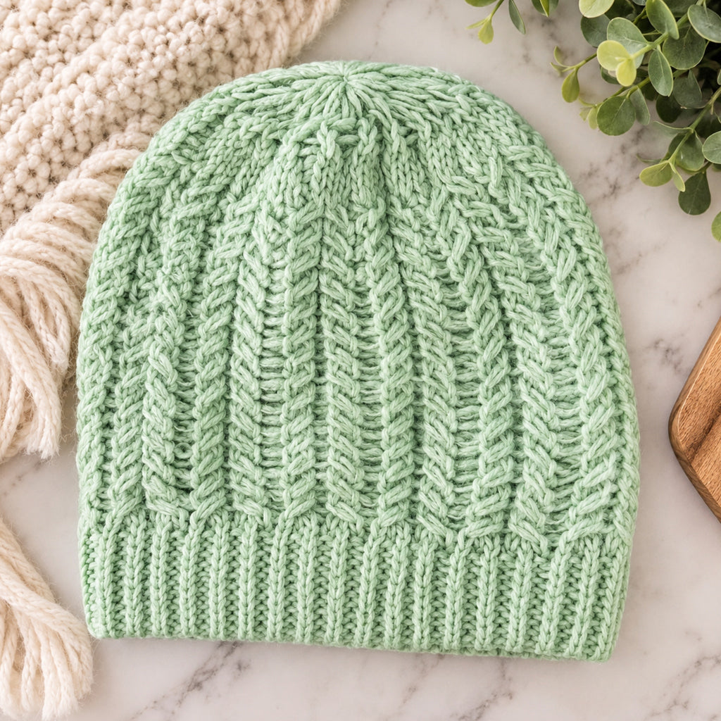 Mint Green Pique Rib Knit Beanie – Cozy Textured Winter Hat