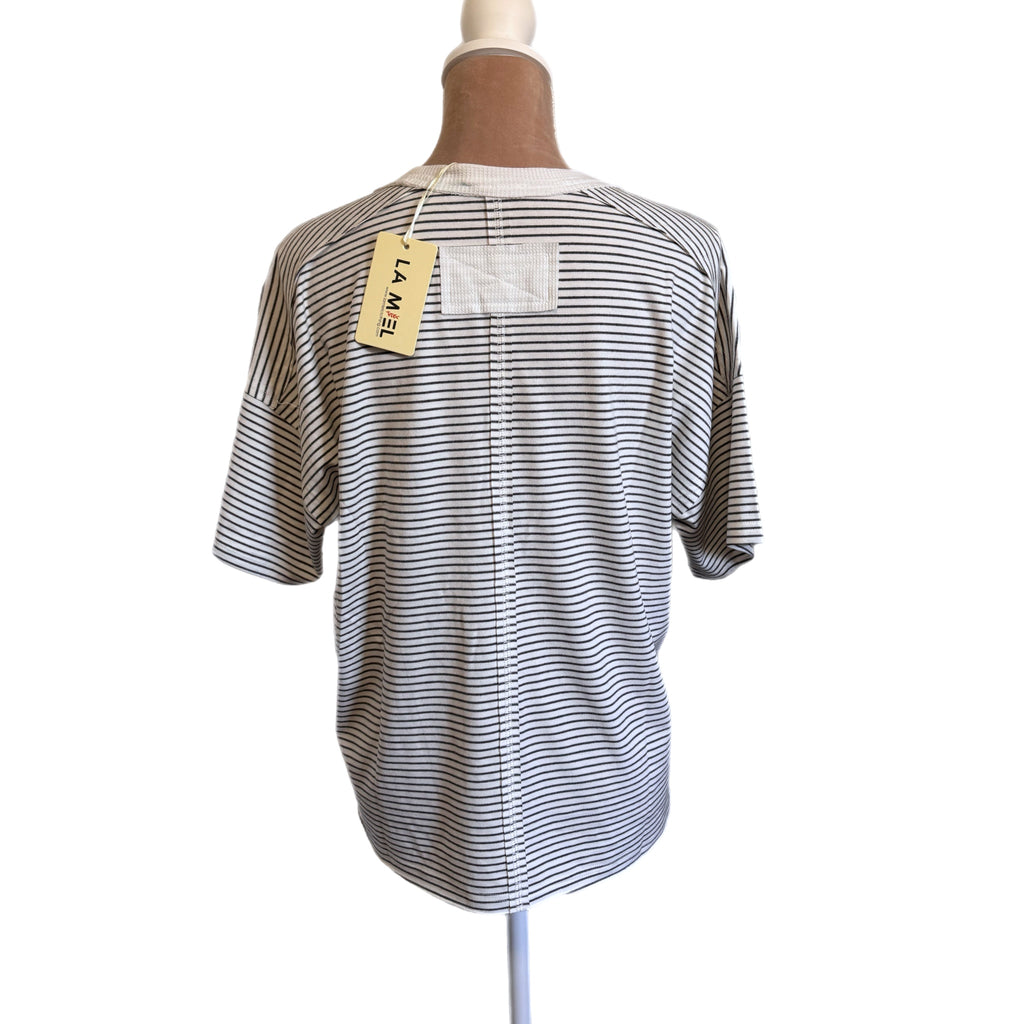 LA MIEL The Coastal Shoreline Boxy Tee in White Summer Stripe