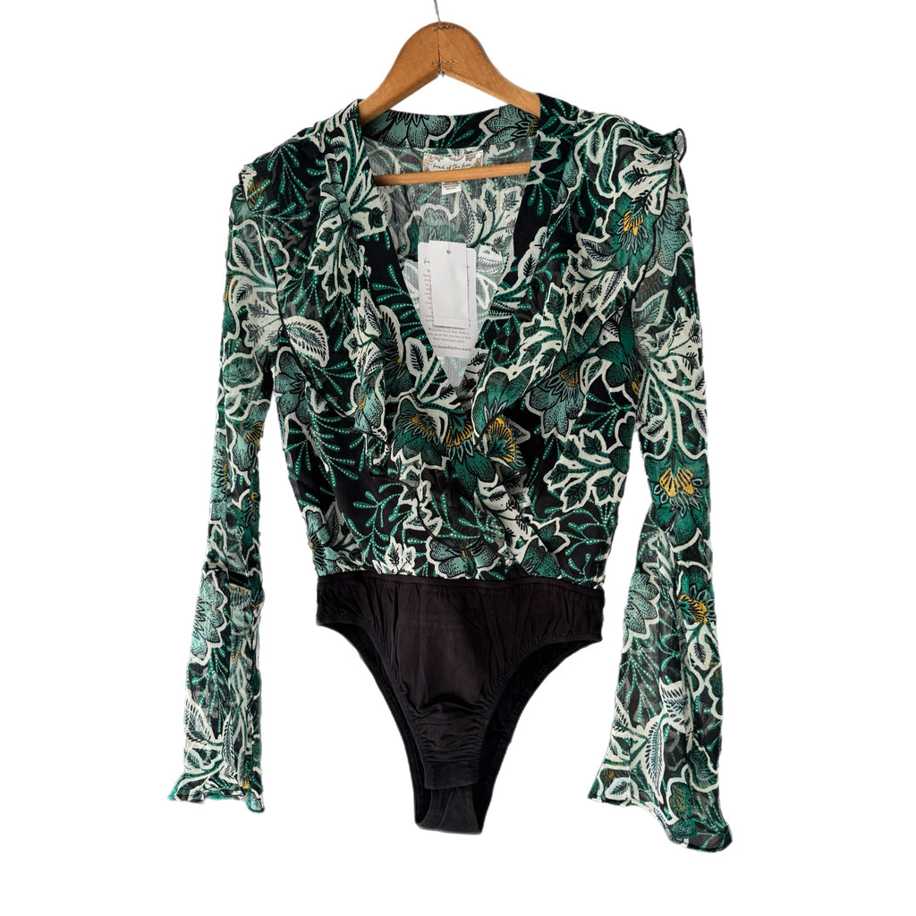 BAND OF THE FREE Bonnie Emerald Long Sleeve Bodysuit Top Bell Sleeve