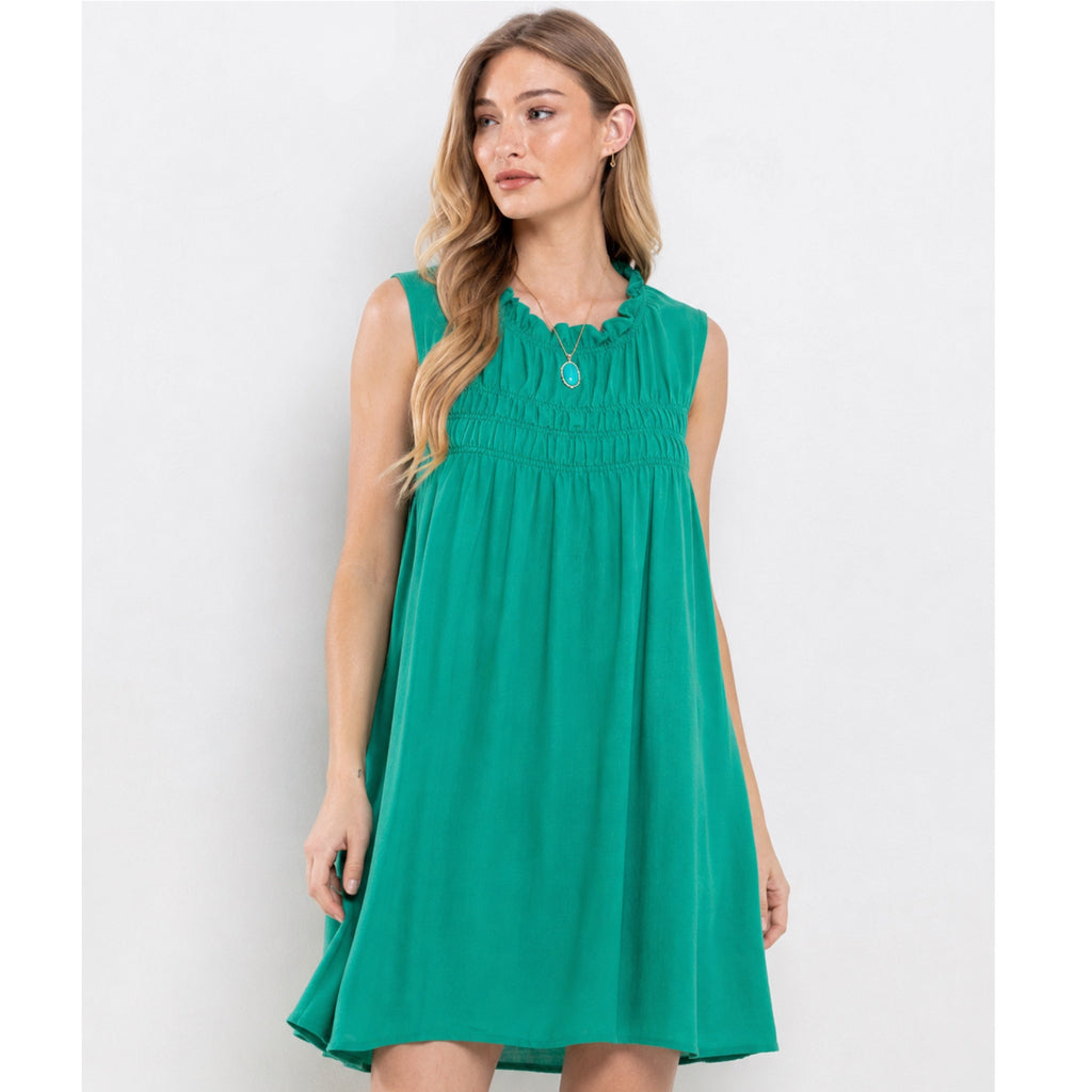 Ces Femme Green Sleeveless Ruffled Chiffon Mini Dress